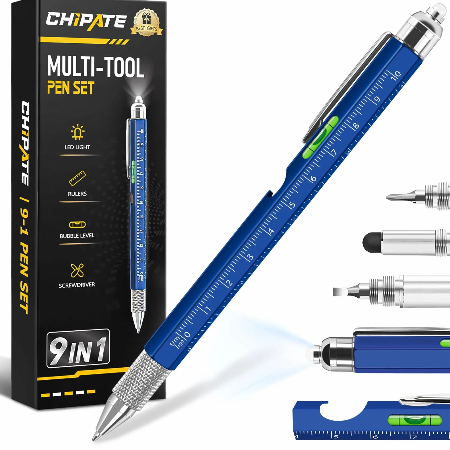 Chipate Penna Multifunzione 9 in 1 Gadget Utili Regali Uomo Festa del Papa
