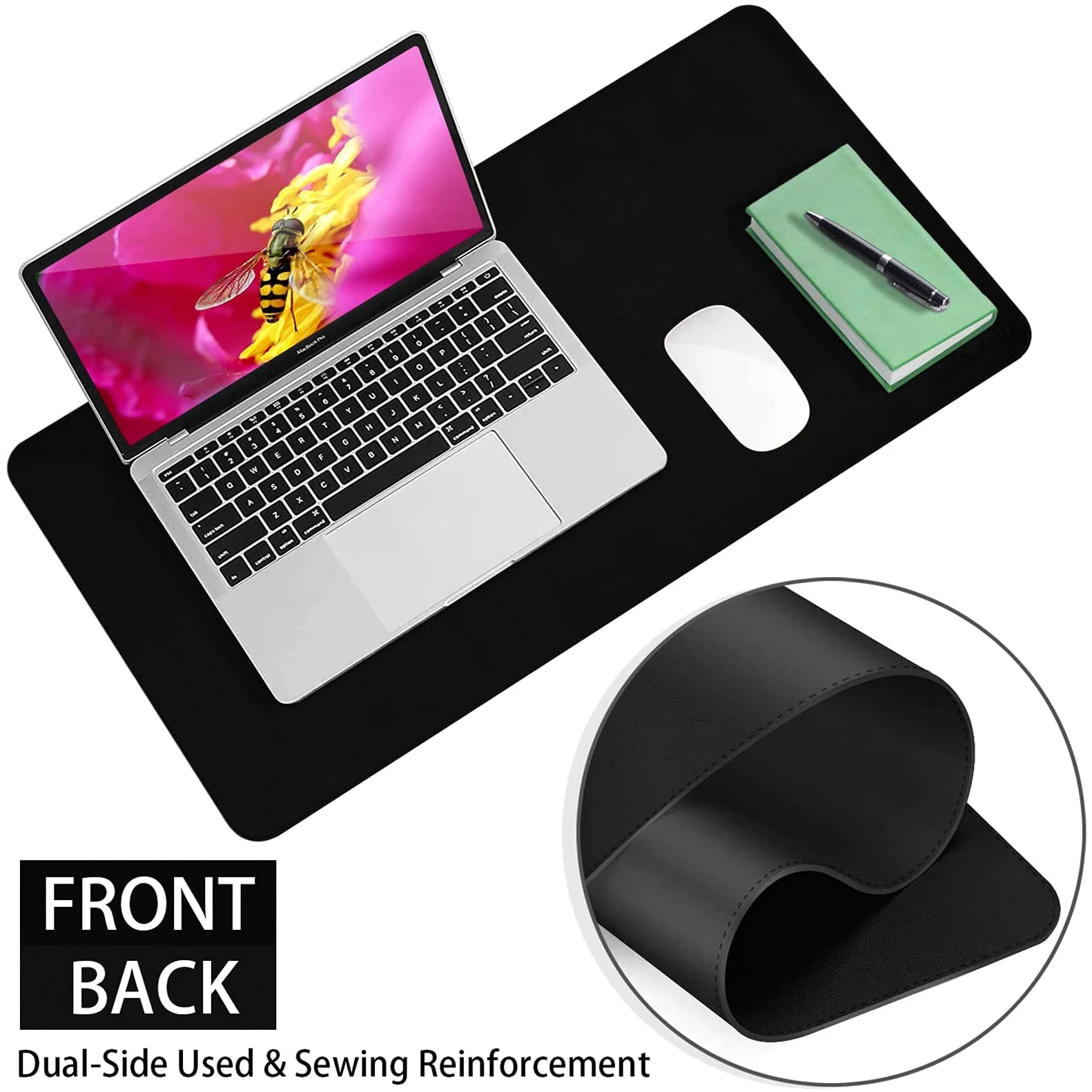 Tappetino da Scrivania, Multifunzionale Tappetino per Mouse Impermeabile in Similpelle per Ufficio E Uso Domestico Doppia Facciata Nero + Nero 130x160cm/51.18x62.99in