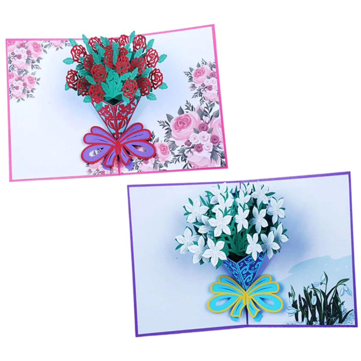 NUOBESTY Bouquet Di 3 Fiori Artificiali Biglietto Dauguri Con Rose Decorazione Per Festival Design 3d Con Rose Carta Creativa Per Amici