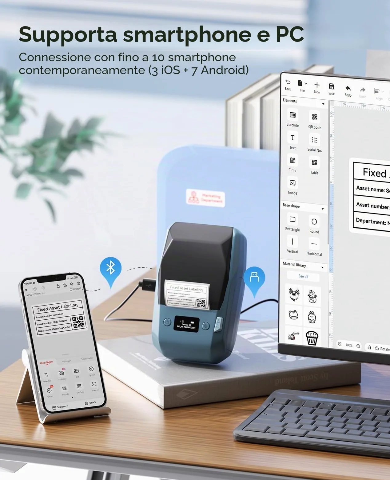 NIIMBOT Stampante per etichette M2 + etichette, supporta da 8 a 10 anni e da -20 °C a 100 °C, non sbiadisce, per casa, ufficio, esterno, lavoro
