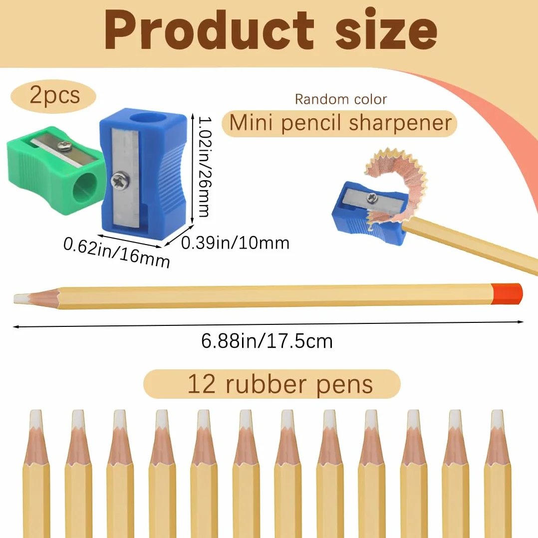 Gomma Di Precisione 12 Pezzi, Gomme Affilabili, Temperino, Facile da Trasportare, per Artisti e Principianti