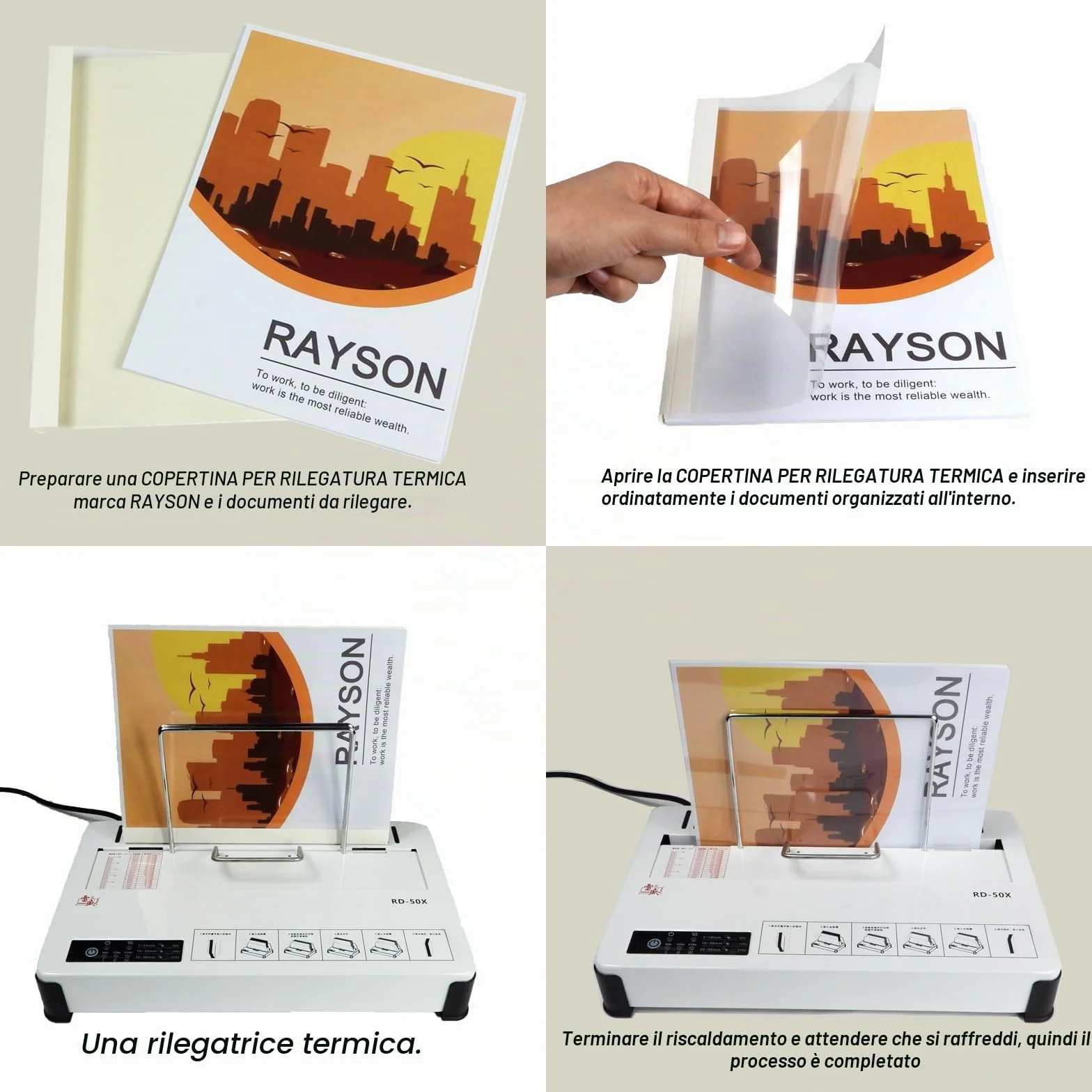 RAYSON Copertine per Rilegatrice Termica, Nero e Bianco, 100 Fogli, 12 mm, A4, Confezione da Pezzi 25