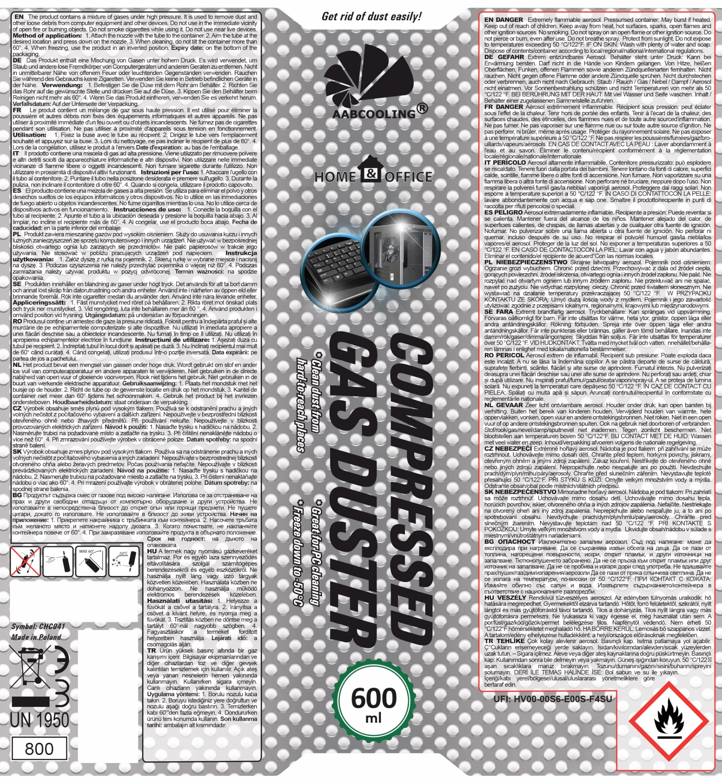 AABCOOLING Home&Office 11x 600ml Spray Aria Compressa – Pulizia PC, Tastiera, Laptop, Console, Dissipatore, Raffreddamento, Bomboletta Spray, Soffiatore Polvere, K1