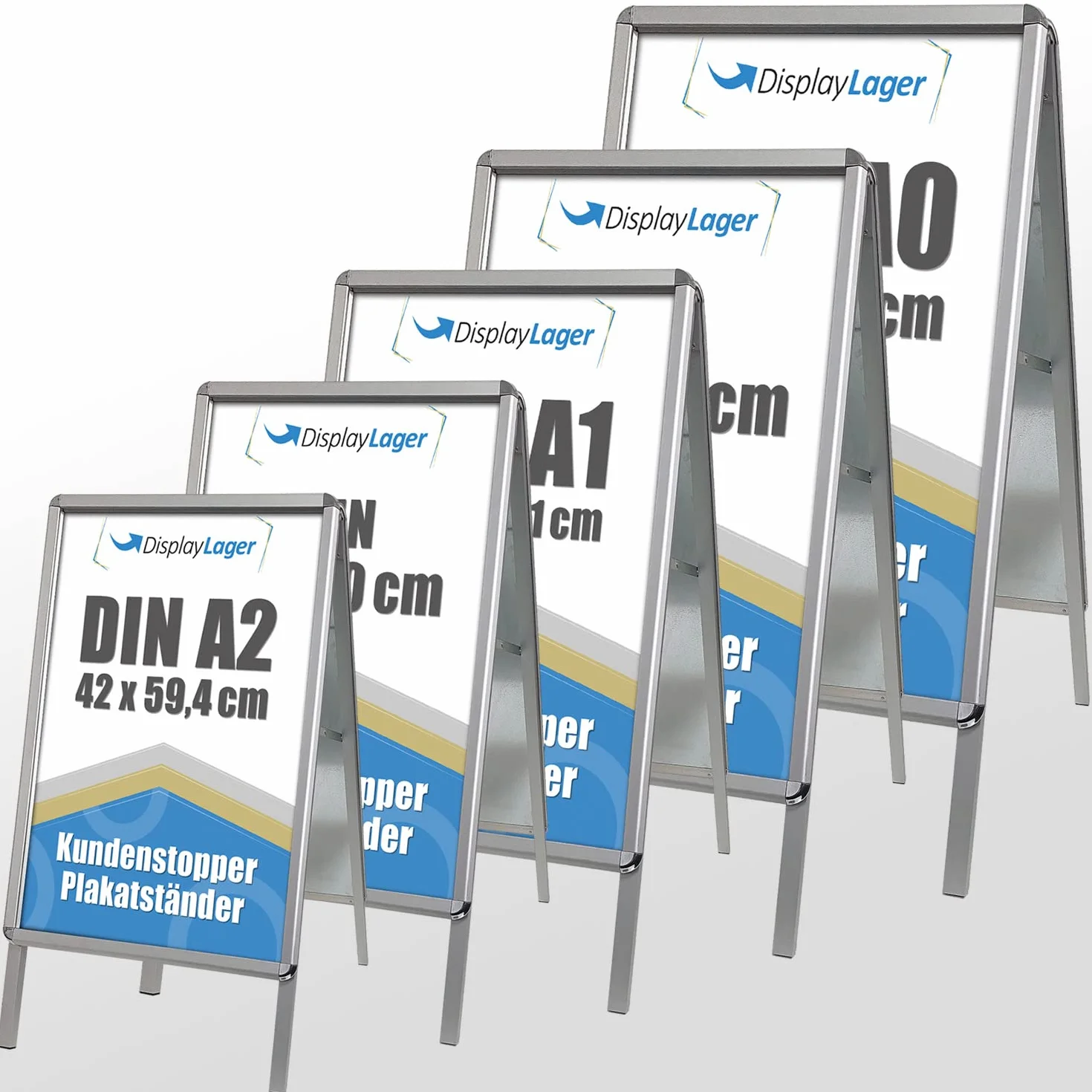 DisplayLager, qualità danese – Cavalletto pubblicitario dal bordo in alluminio con 2 pannelli in APET per 2 poster (su entrambi i lati), resistente alle intemperie, per marciapiedi (A1)