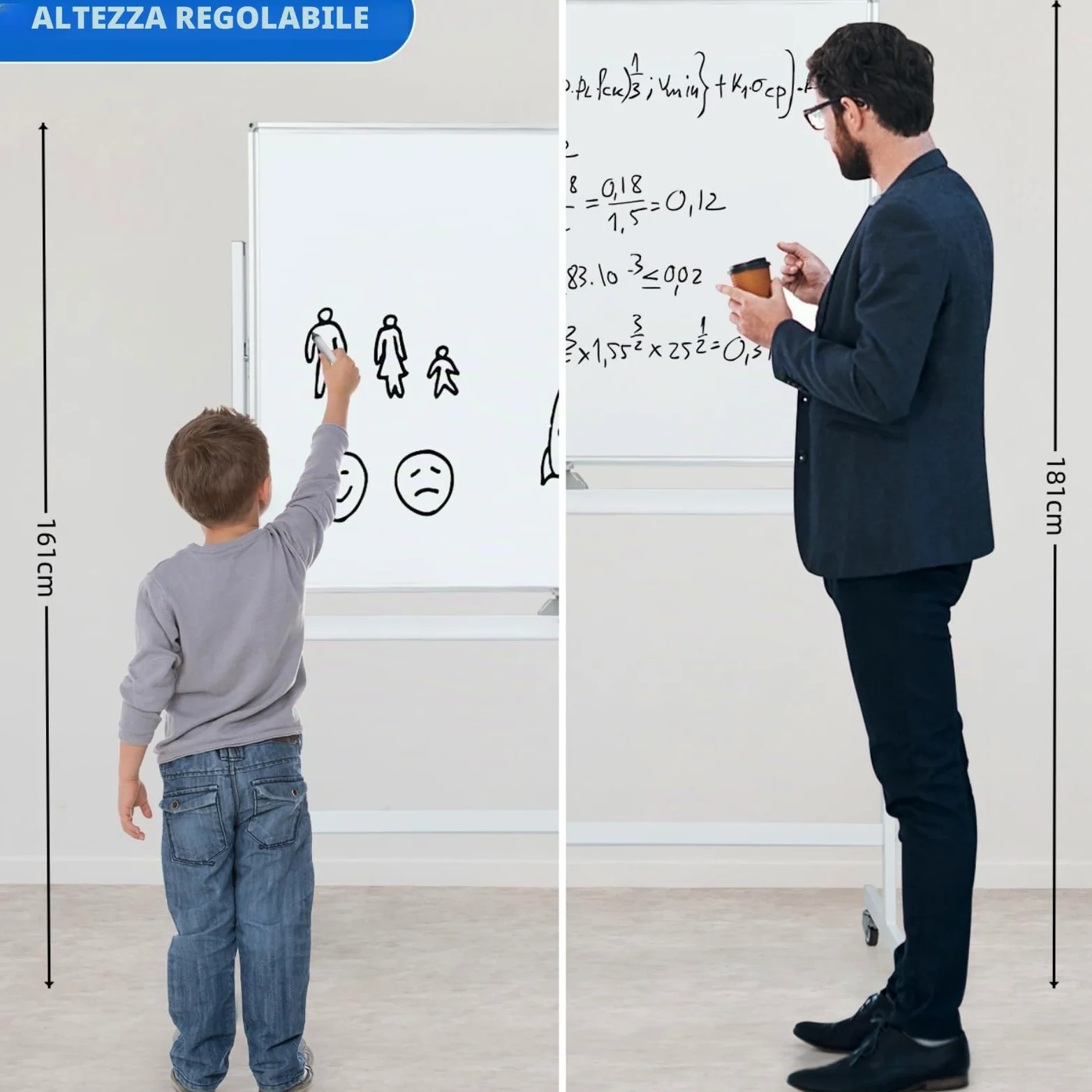 LIFEZEAL Lavagna Magnetica, 120x90 cm, Lavagna con Cavalletto, Lavagna Bianca Cancellabile con Ruote, Lavagna Bifacciale con Fogli di Carta e Girevole a 360 gradi, Regolabile in Altezza (bianco)