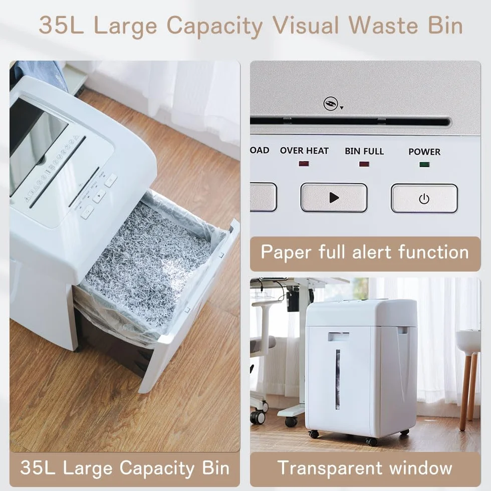 Kalopsia Tritadocumenti Elettrico Professionale: 200 Fogli 60Min Distruggidocumenti Automatico Micro Frammenti P5 Sicurezza Carta di Credito/CD/Graffette Trita Carta da Ufficio Casa con Cestino 35L