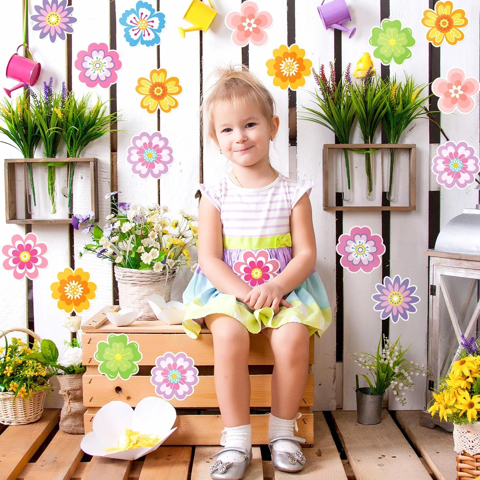 Adesivi Floreali Fronte-Retro 54 Pezzi Impermeabili per Decorazioni Aule Muro Fai Da Te