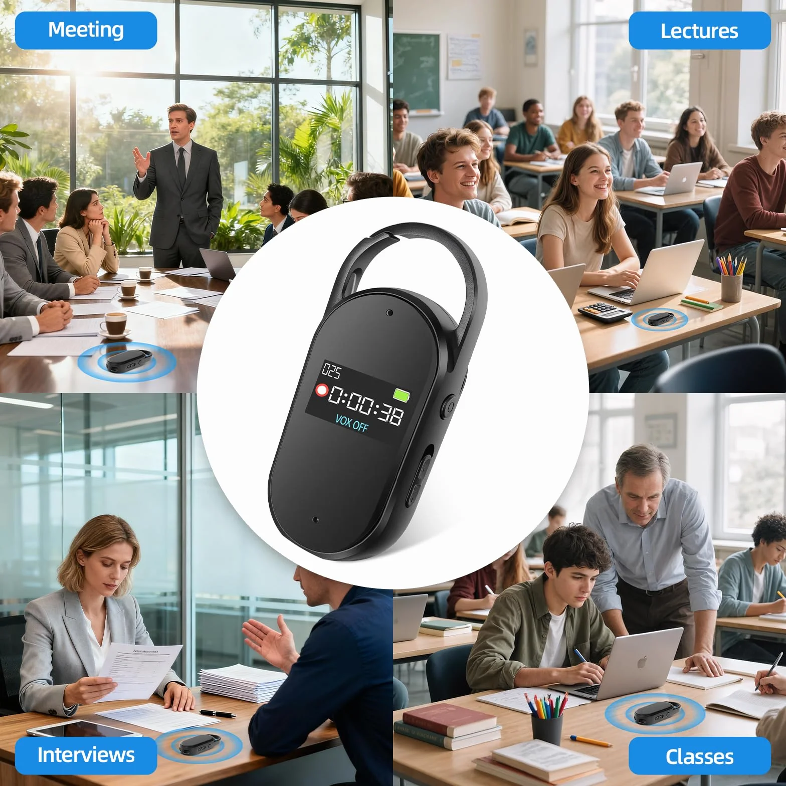64GB Registratore Vocale - PortatileMini Registratore Audio Digitale Professionale Con Attivazione Vocale e MP3, Design a Portachiavi, AGC Riduzione del rumore, Lezioni, Riunioni, S29 (Black)