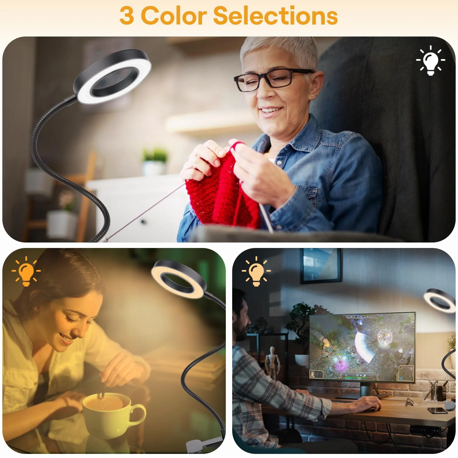 Lente d'Ingrandimento con Luce da Tavolo 5X, 3 Modalità Colore, 10 Luminosità