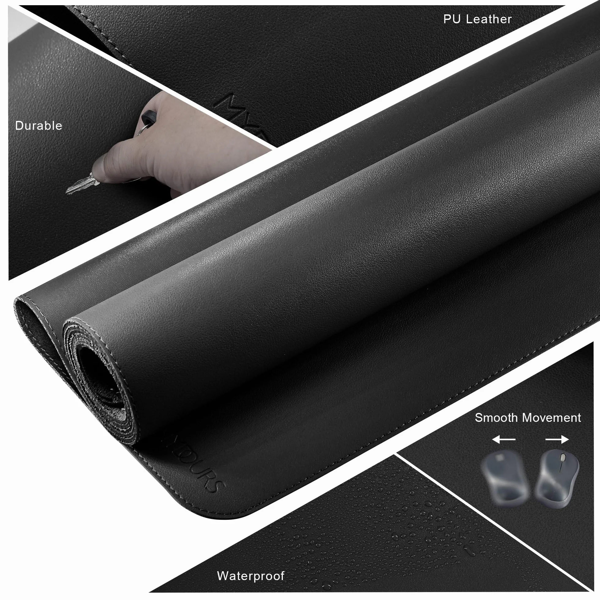 Mydours Pad per Scrivania Multifunzionale in Pelle PU 90x40cm Tappetino per Mouse da Gaming Grande Impermeabile (Nero)