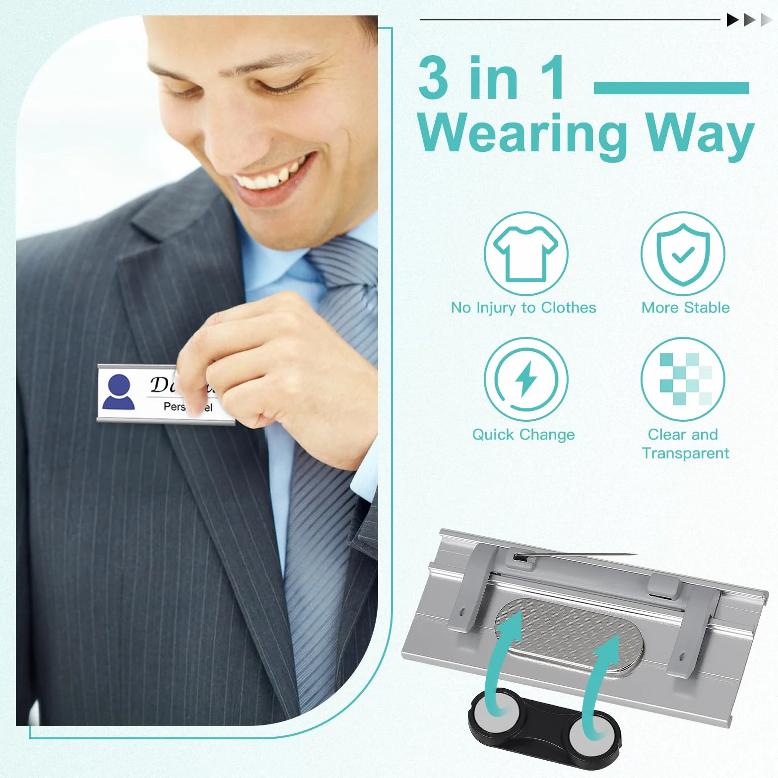 EFUTURETIME Badge Nominativi Magnetici in Alluminio 72x31 mm con Spilla e Clip per Lavoro Mostre Ristorante Scuola