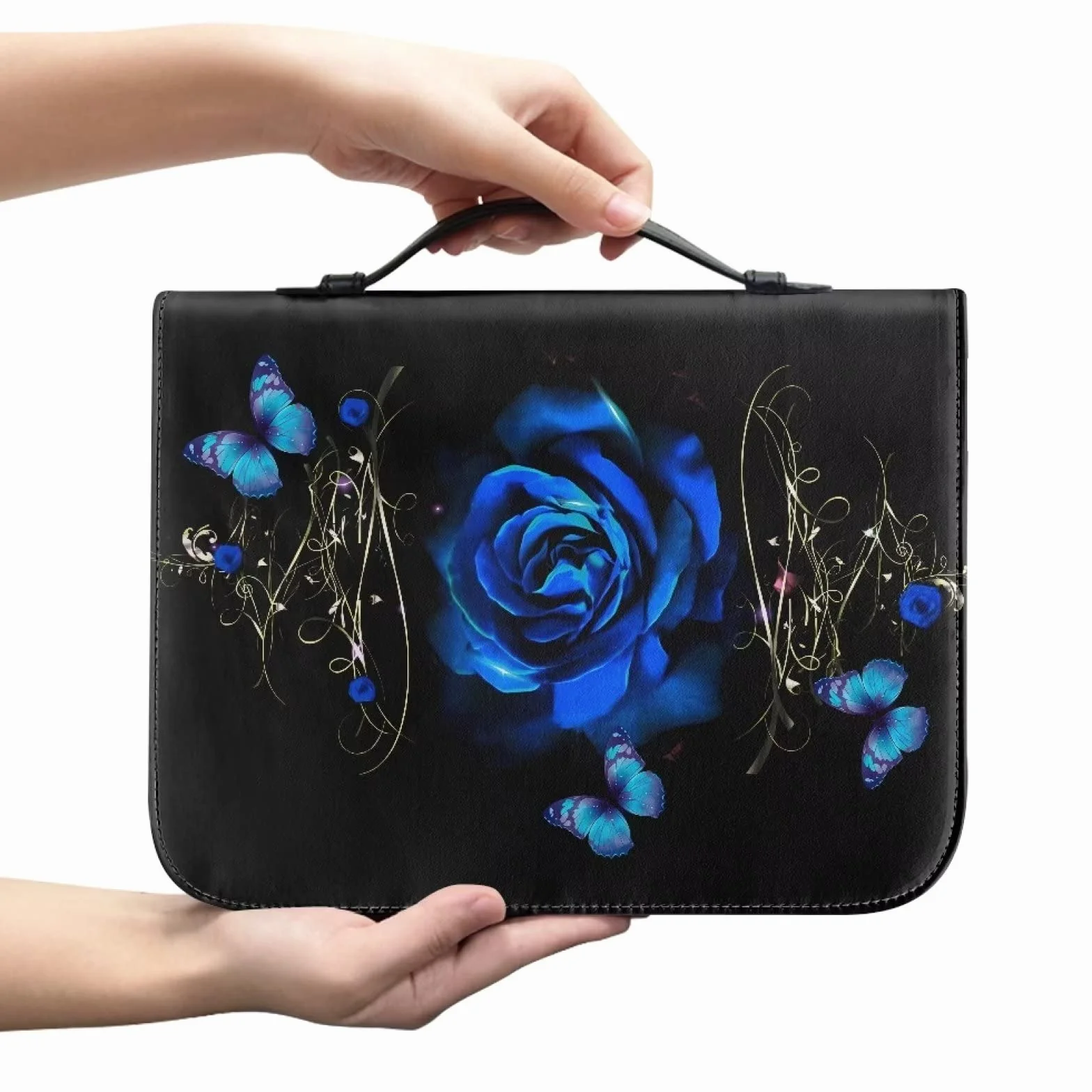 Copri Bibbia per Donna Rosa Farfalla Custodia Pelle Borsa Trasporto Porta Bibbia Floreale Ragazze Accessori Regalo Cresima Cristiana Manico