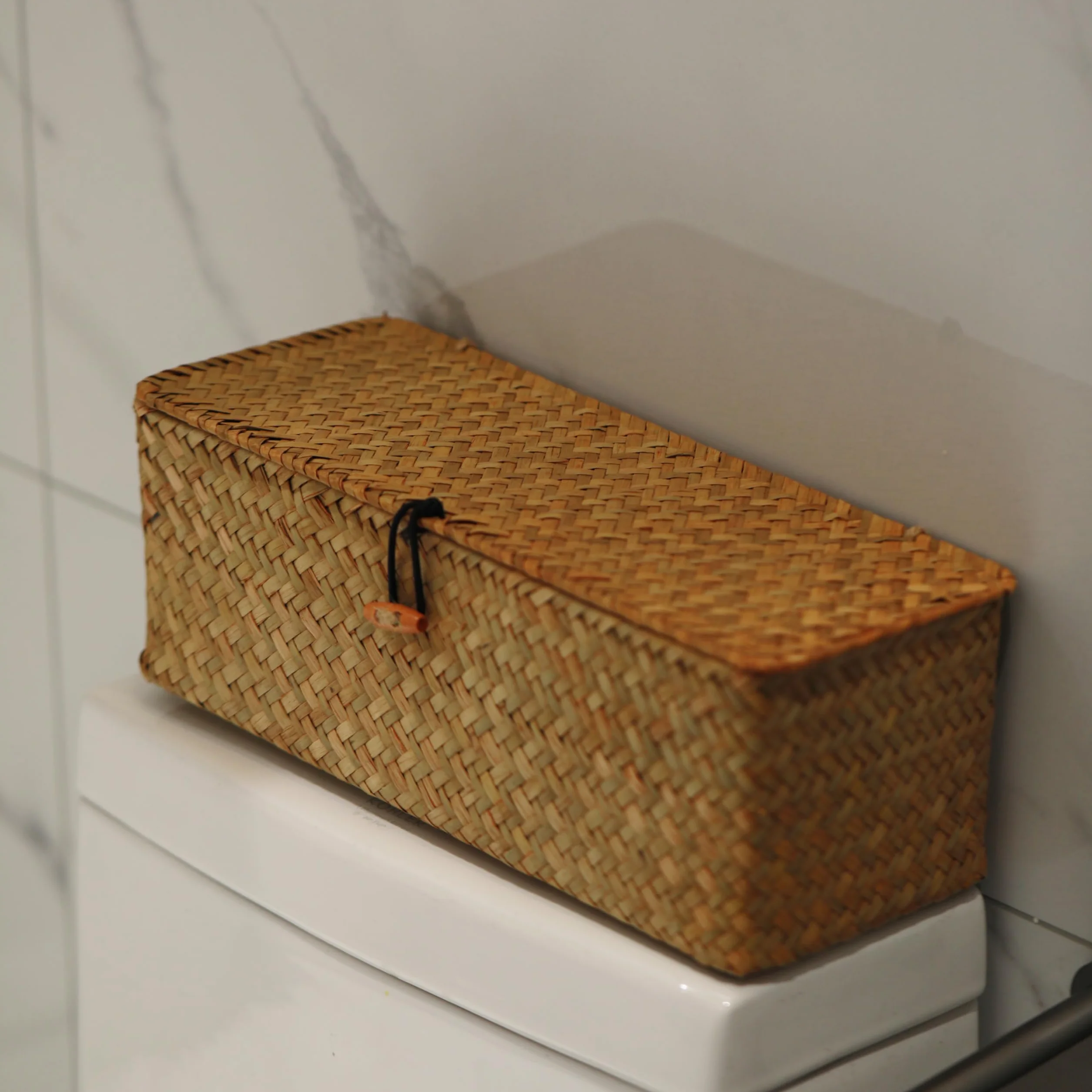 Cesta Portaoggetti Seagrass con Coperchio Scatola di Vimini Rettangolare con Scomparti per Organizzare Giocattoli di Snack di Carta Igienica Naturale (42cm x 14cm x 14cm)