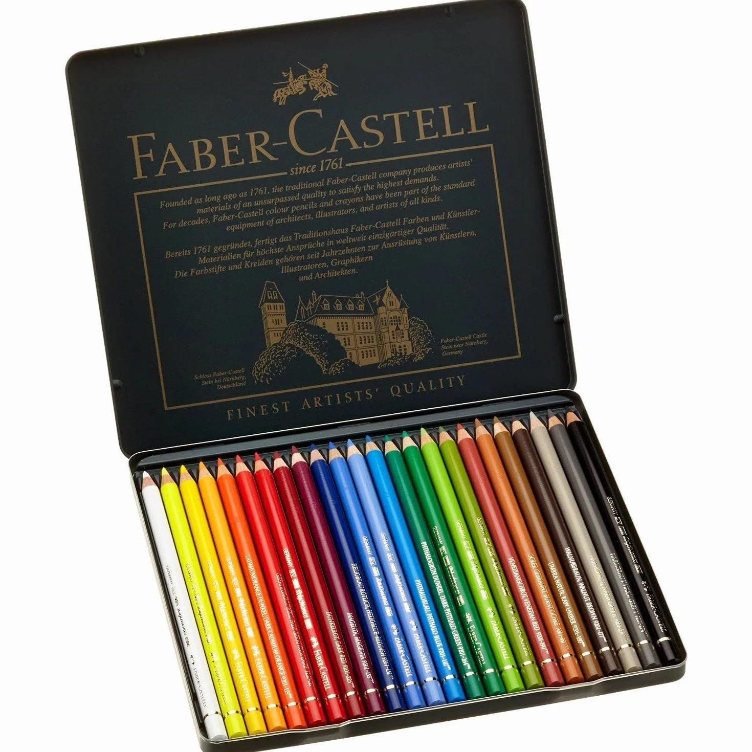 Faber-Castell Polychromos 110024 Matite Colorate Professionali, Set 24 Pezzi in Astuccio Metallico, Mina 3,8 mm