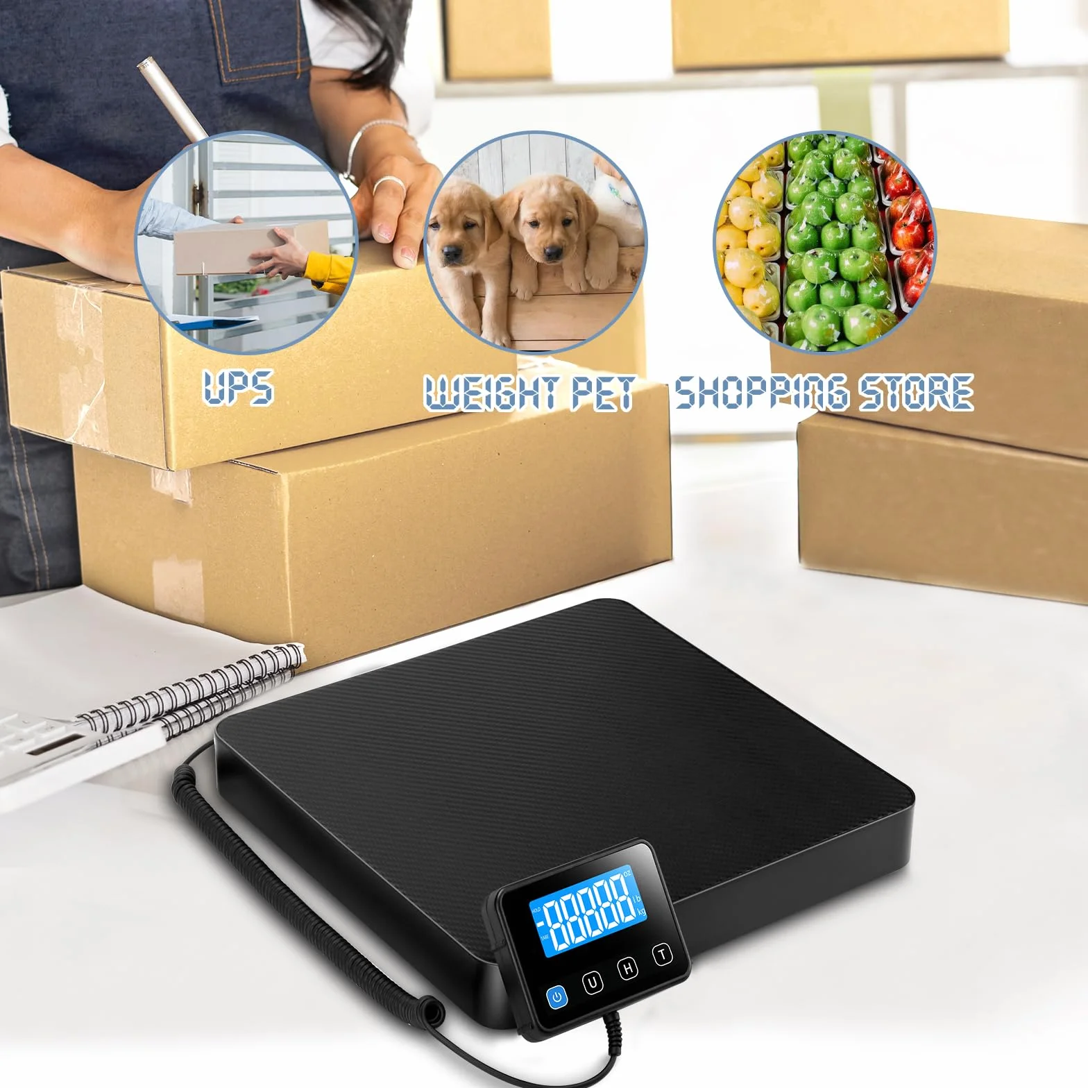 Bilancia Postale Digitale 200kg/440lb 10g/0,35oz con Display LCD e Tara