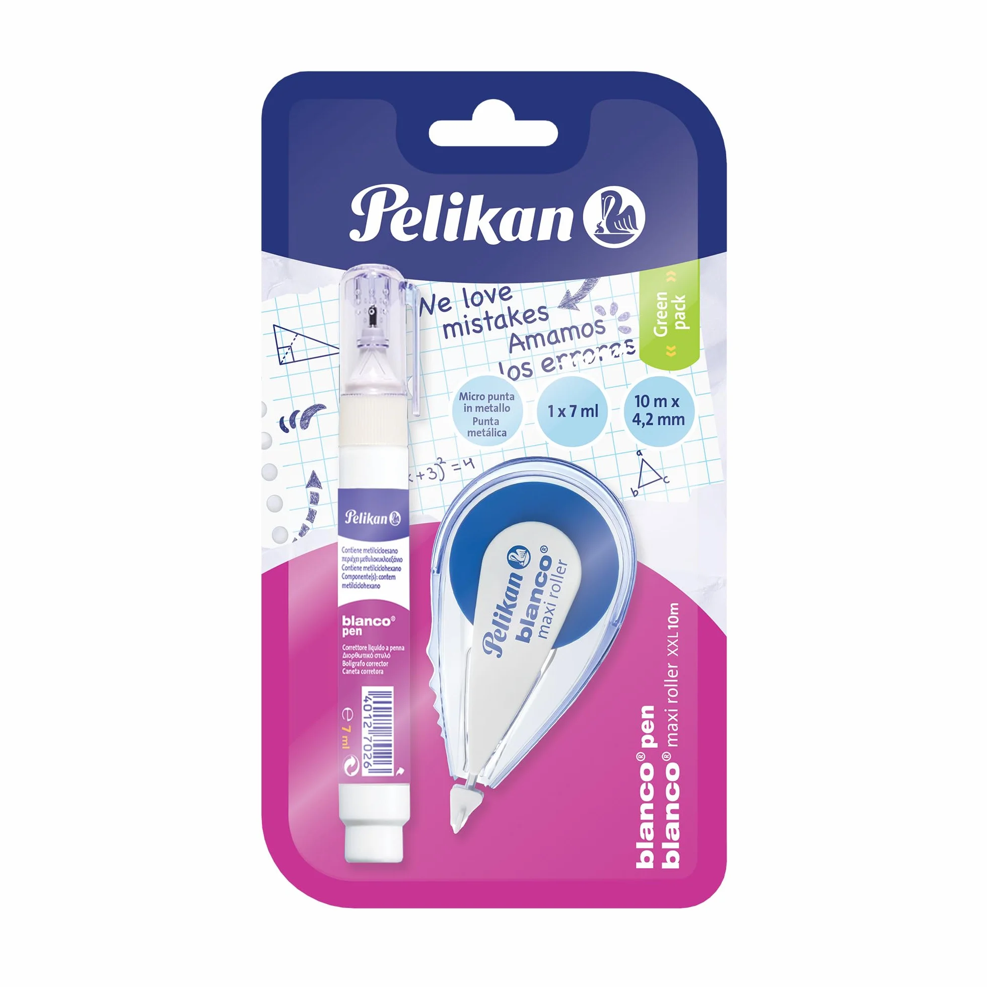 Pelikan Kit Scuola Correttore a Penna Blanco 7 ml e Correttore a Nastro Maxi XXL Roller 10 m, Set Scolastico 2 Unità