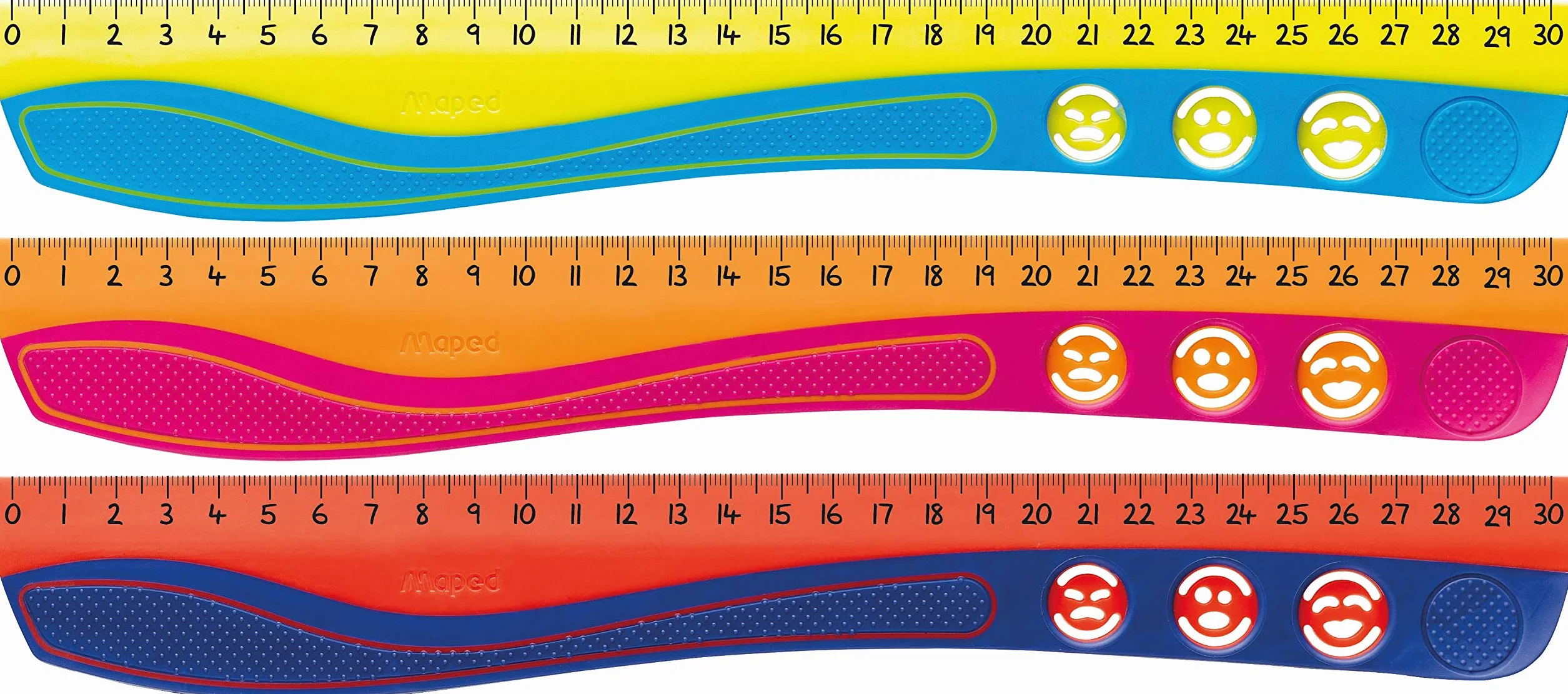 Maped KIDY'GRIP - Righello in plastica Riciclata con Gommini Antiscivolo, 30 cm, Colore: Turchese/Verde/Rosa/Arancione/Blu/Rosso