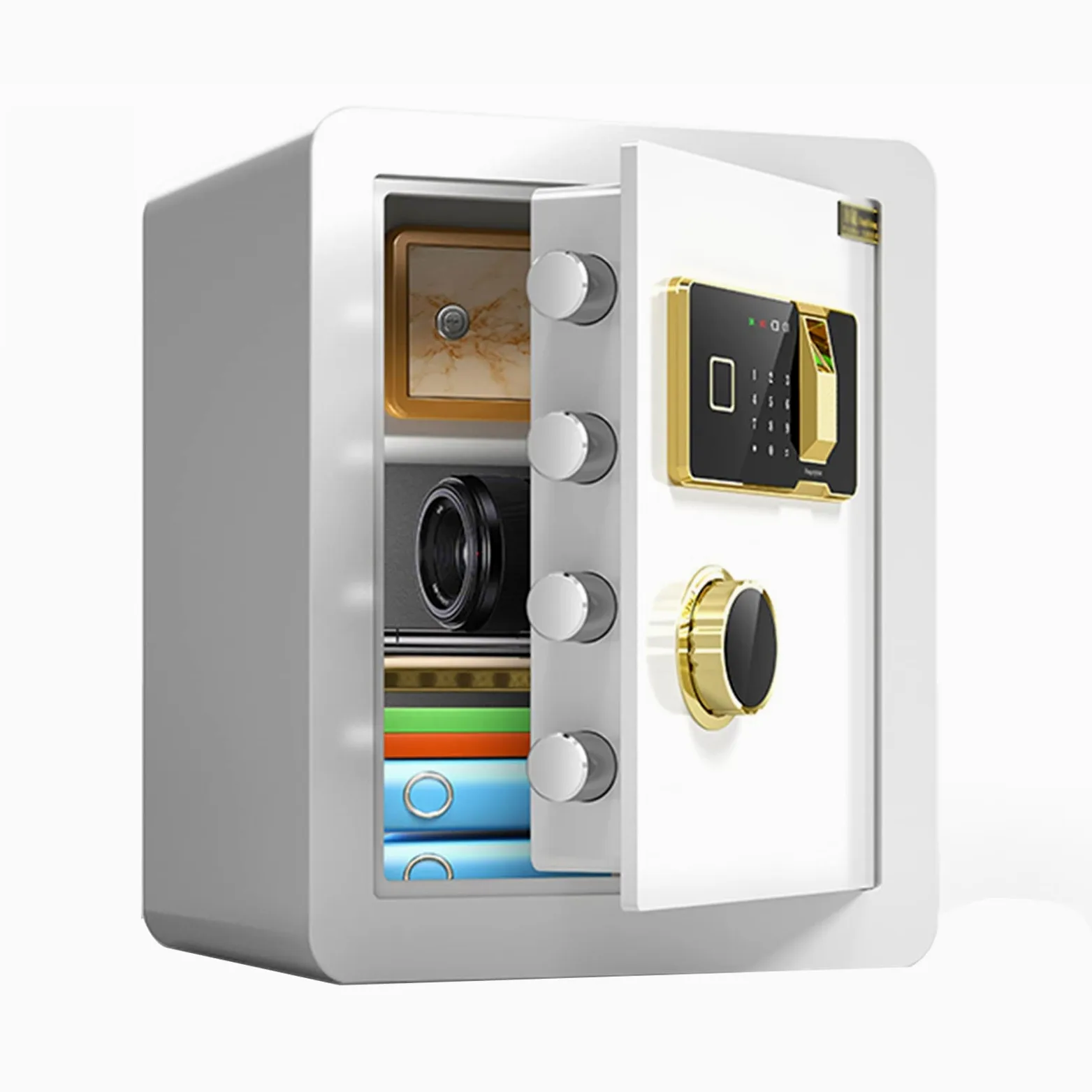 XBTGS Cassaforte, cassaforte ad accesso rapido con impronta digitale con armadio interno privato, doppio sistema di allarme, Smart Safe Box, memorizza 100 impronte digitali, prevenzione furti, bianco