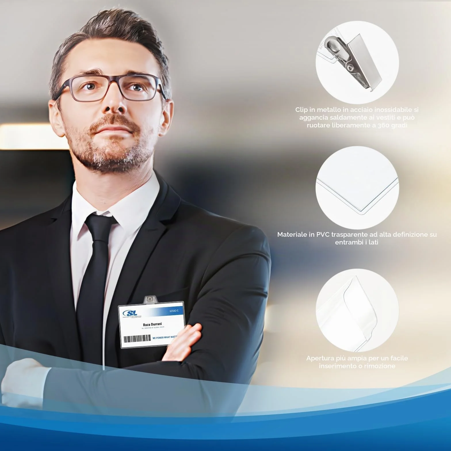 Porta badge in plastica trasparente 40 pezzi con clip 5,7 x 8,9 cm