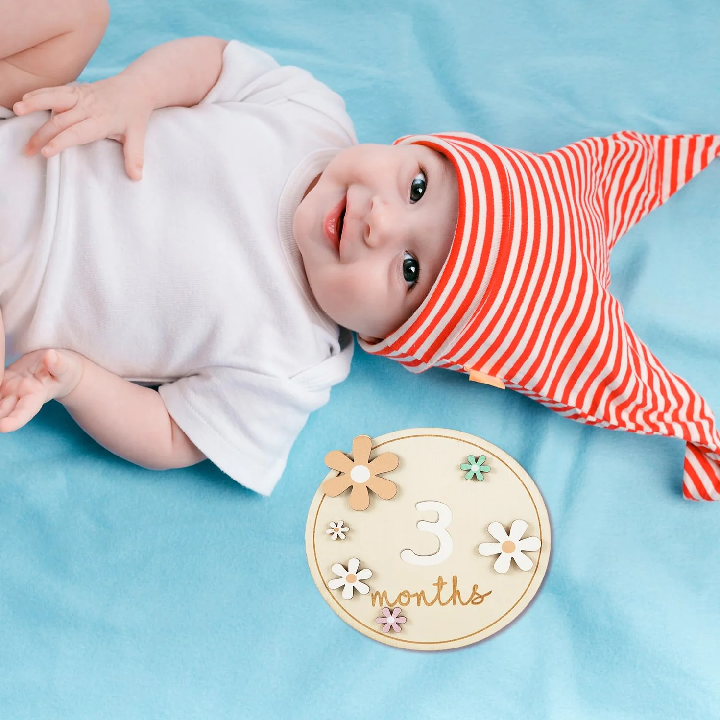 Biglietti Mensili per Bambini Carte Mensili in Legno Stile Floreale Cartello Ricordo Neonato 11 Numeri
