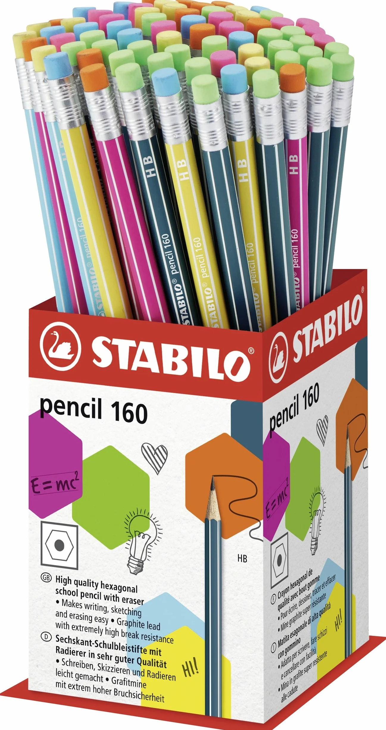 STABILO Matita in Grafite 160 in colori assortiti - con gommino - Confezione da 72 - Gradazione HB