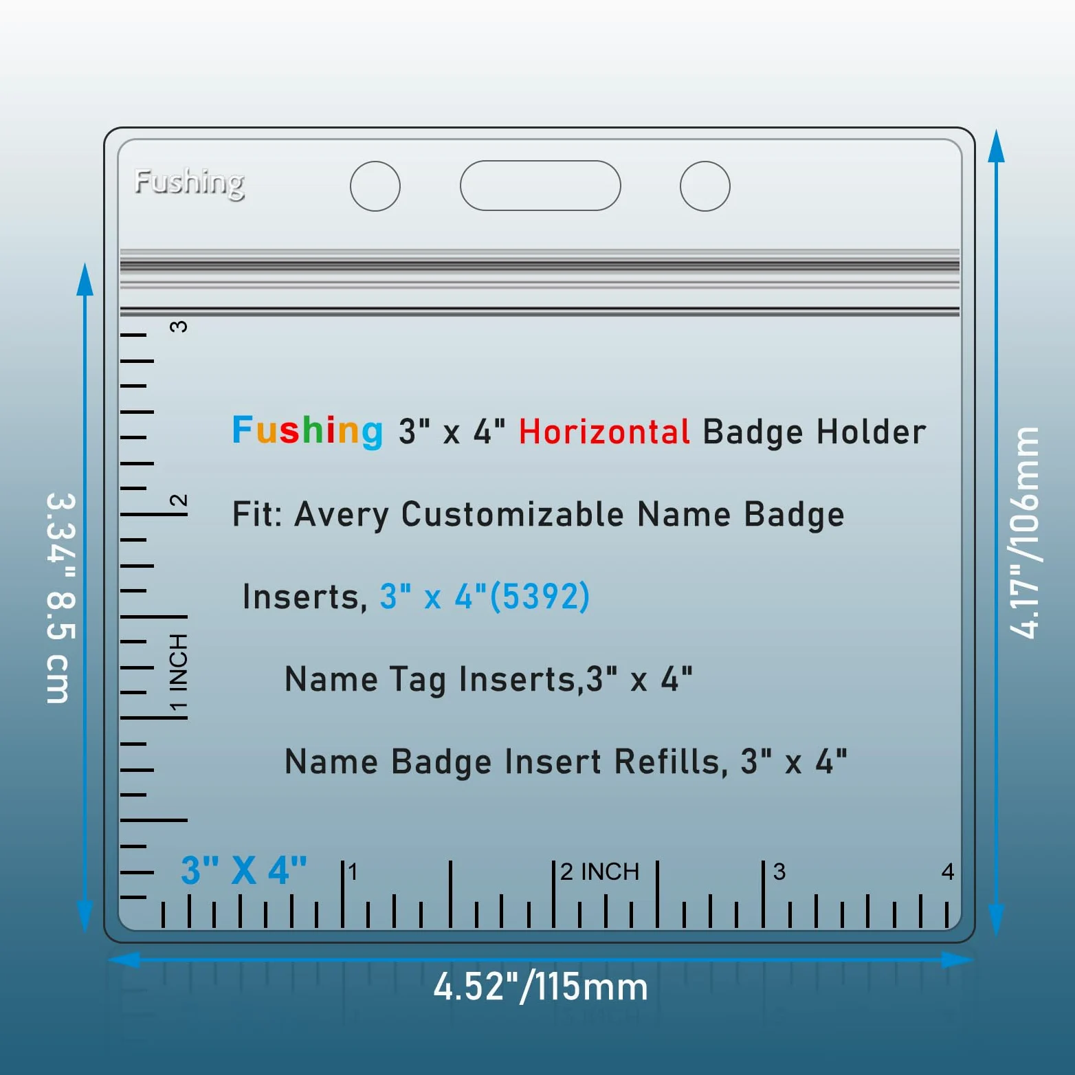 Fushing - Portabadge identificativo orizzontali in plastica trasparente da 7,6 x 10,2 cm per inserti di badge con nome o etichette con nome da 7,6 x 10,2 cm (100)