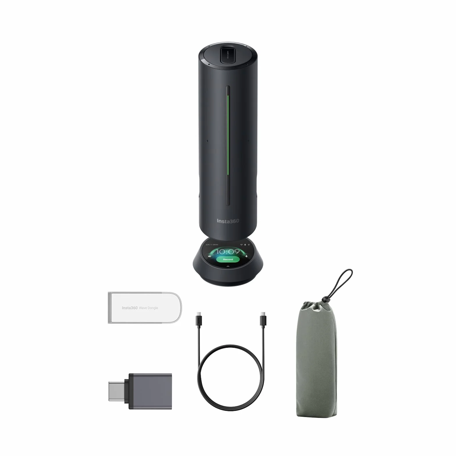 Insta360 Wave Nero grafite: Vivavoce IA, Bluetooth, Registratore vocale, 8 microfoni con Cancellazione del Rumore e Beamforming, Certificazione Zoom, Trascrizione e Riepiloghi IA in 99 Lingue, 32 GB