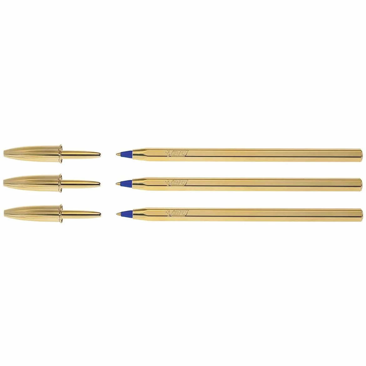 BIC – Set di 3 penne sfera cristallo Shine PTE Media 1 mm Blu Corpo Oro