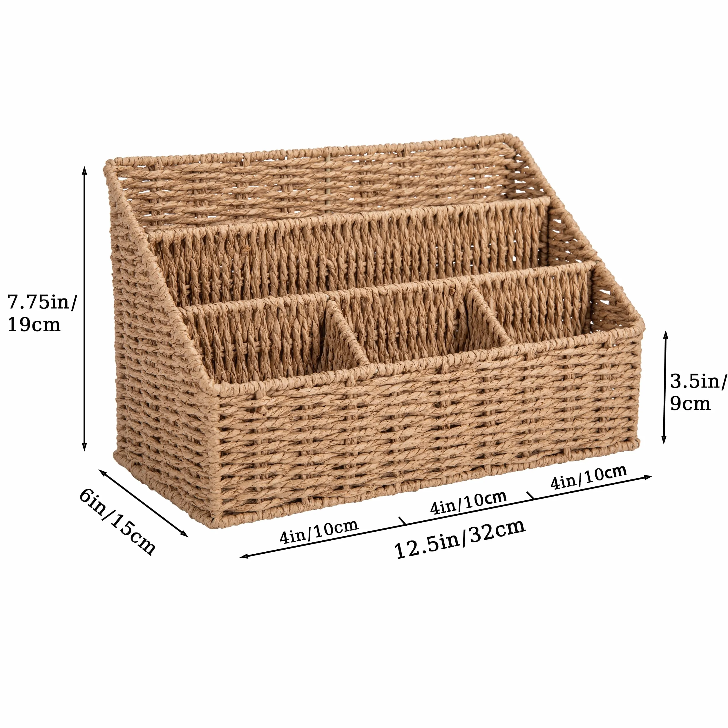 DINGTAI Organizer da scrivania in rattan, supporto per posta da tavolo, 5 scomparti, cestino da bancone, forniture per ufficio in rattan, accessori da scrivania in vimini, organizer da scrivania in