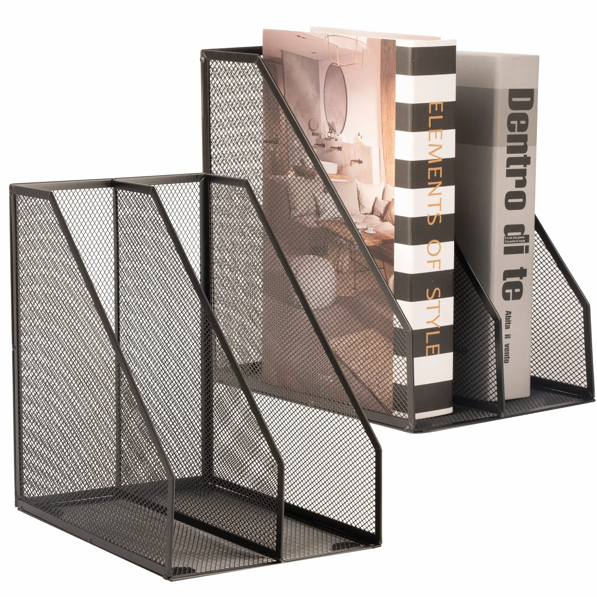 Portariviste in filo metallico, porta documenti in rete per scrivania, accessori da scrivania per ufficio, scatola decorativa per documenti, nero, confezione da 2