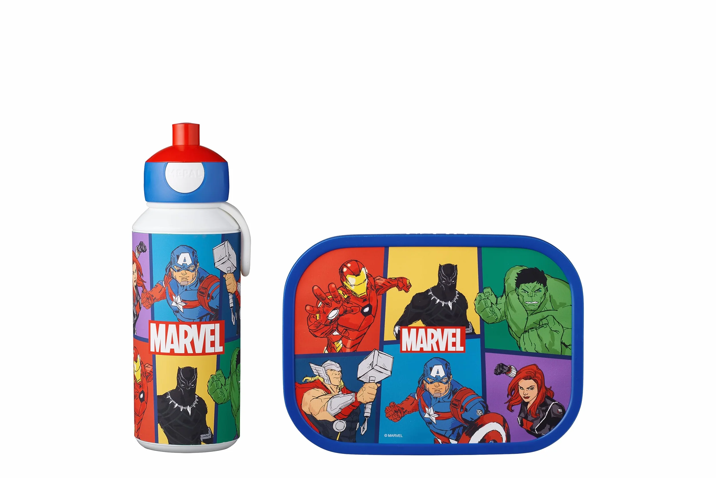 Mepal - Set Pranzo Campus per Bambini con Borraccia Pop-up e Porta Pranzo - Per la Scuola o le Gite - Privo di BPA - 400 ml + 750 ml - Avengers