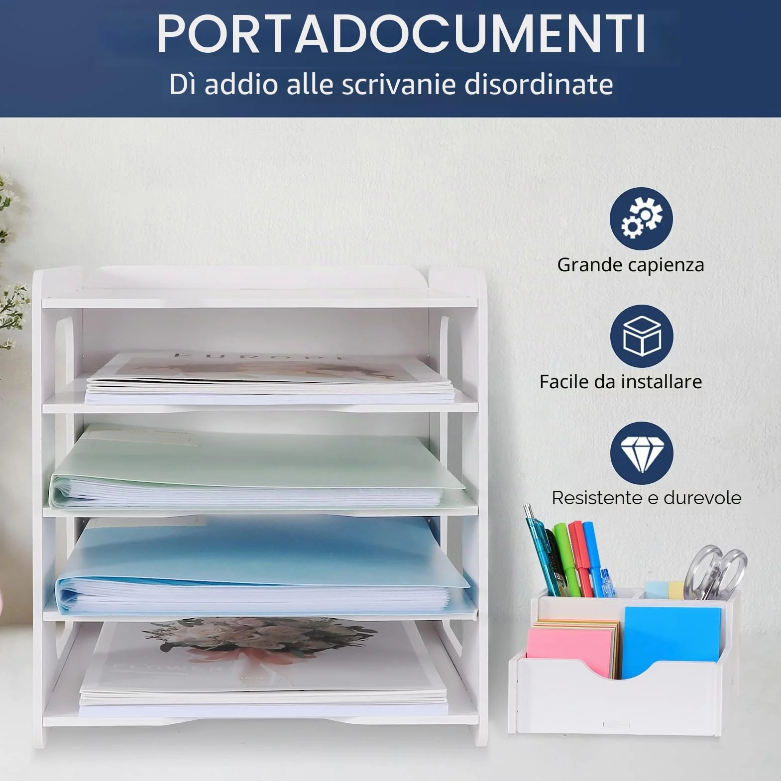 Organizer da ufficio, organizer per scrivania, con ripiani per lettere, per documenti formato A4, per casa, ufficio e scuola (5 ripiani)