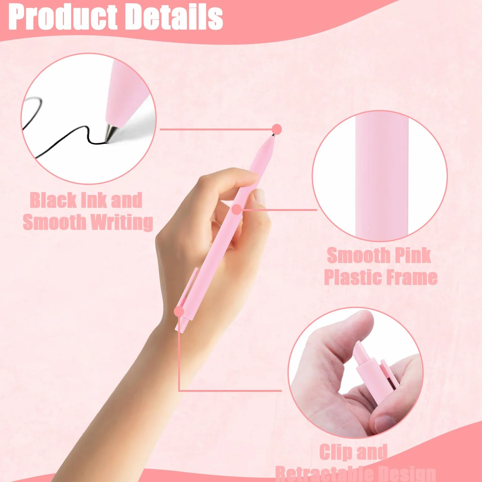 Ysglory 100 penne a sfera retrattili da 1,0 mm, ad asciugatura rapida, inchiostro nero, punta fine, penne gel per scrittura liscia, per scuola, ufficio, casa, forniture (rosa)
