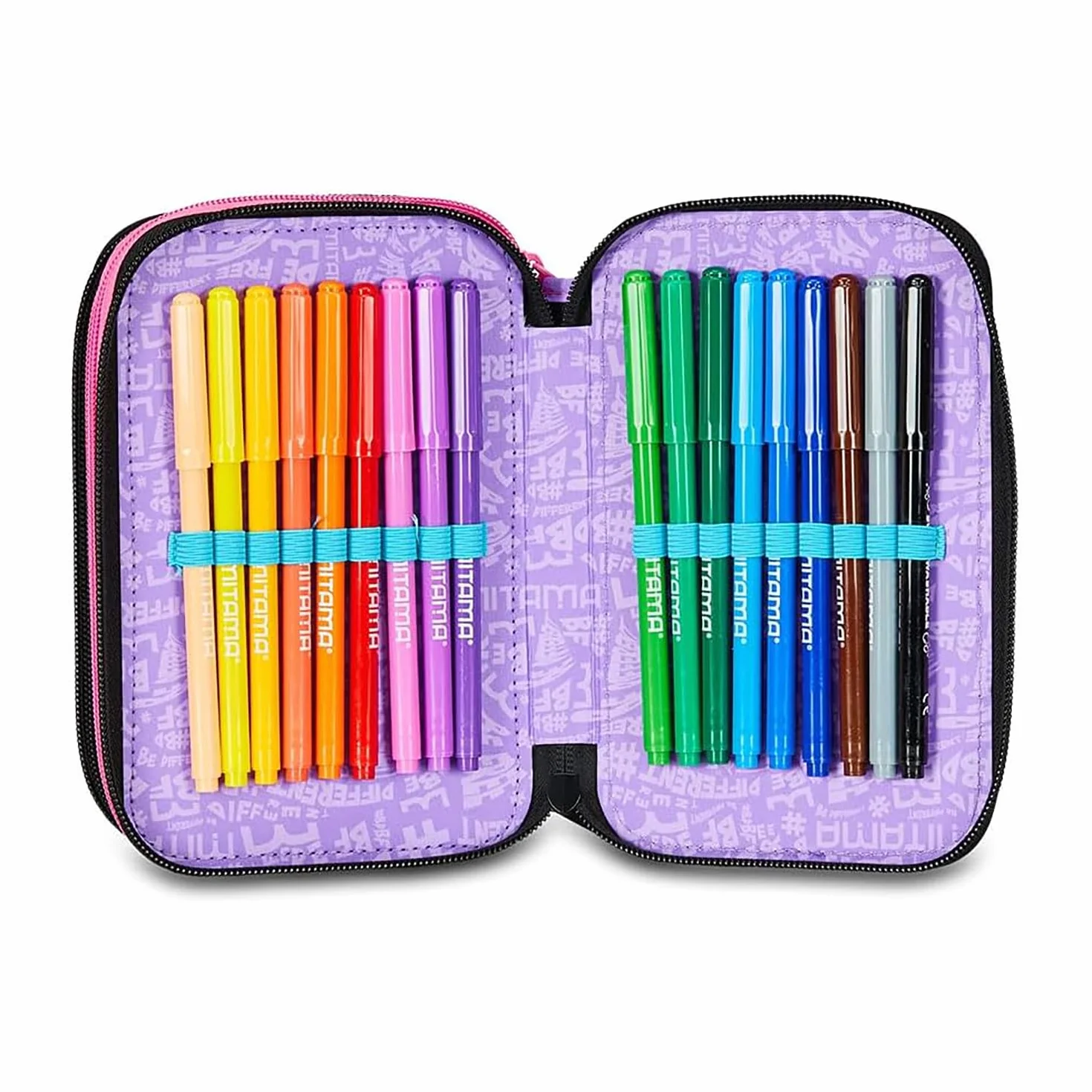 Mitama Astuccio Scuola 3 Scomparti, TRIPLO MANGA EFFECT, Contenuto 47 pz, Completo di Matite, Pennarelli, Portapenne Scuola Elementare Bambina, 064523-000