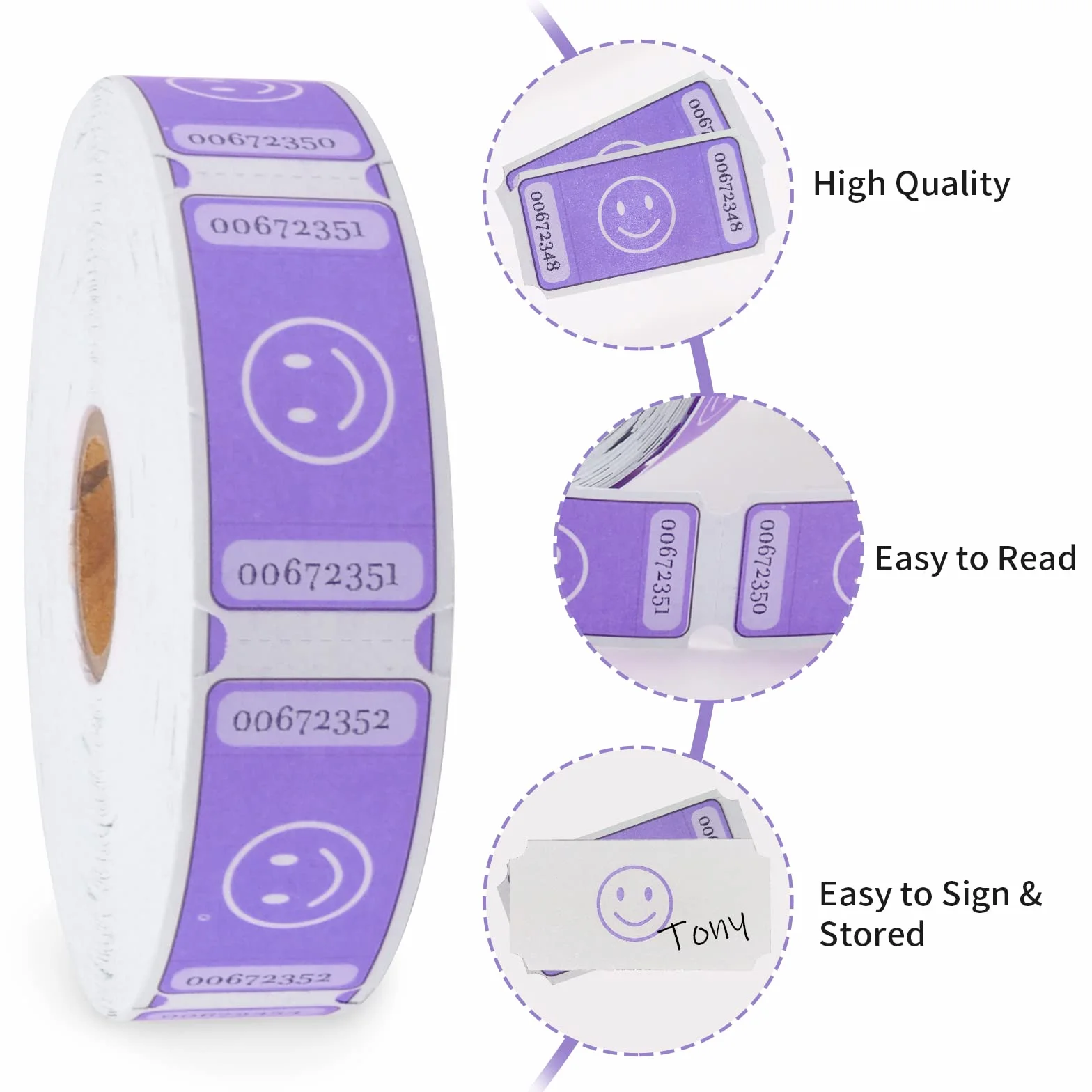 L LIKED Smile Tombola-Tickets auf Rolle, 2,5 x 5,1 cm, 1000 Tickets, Violett