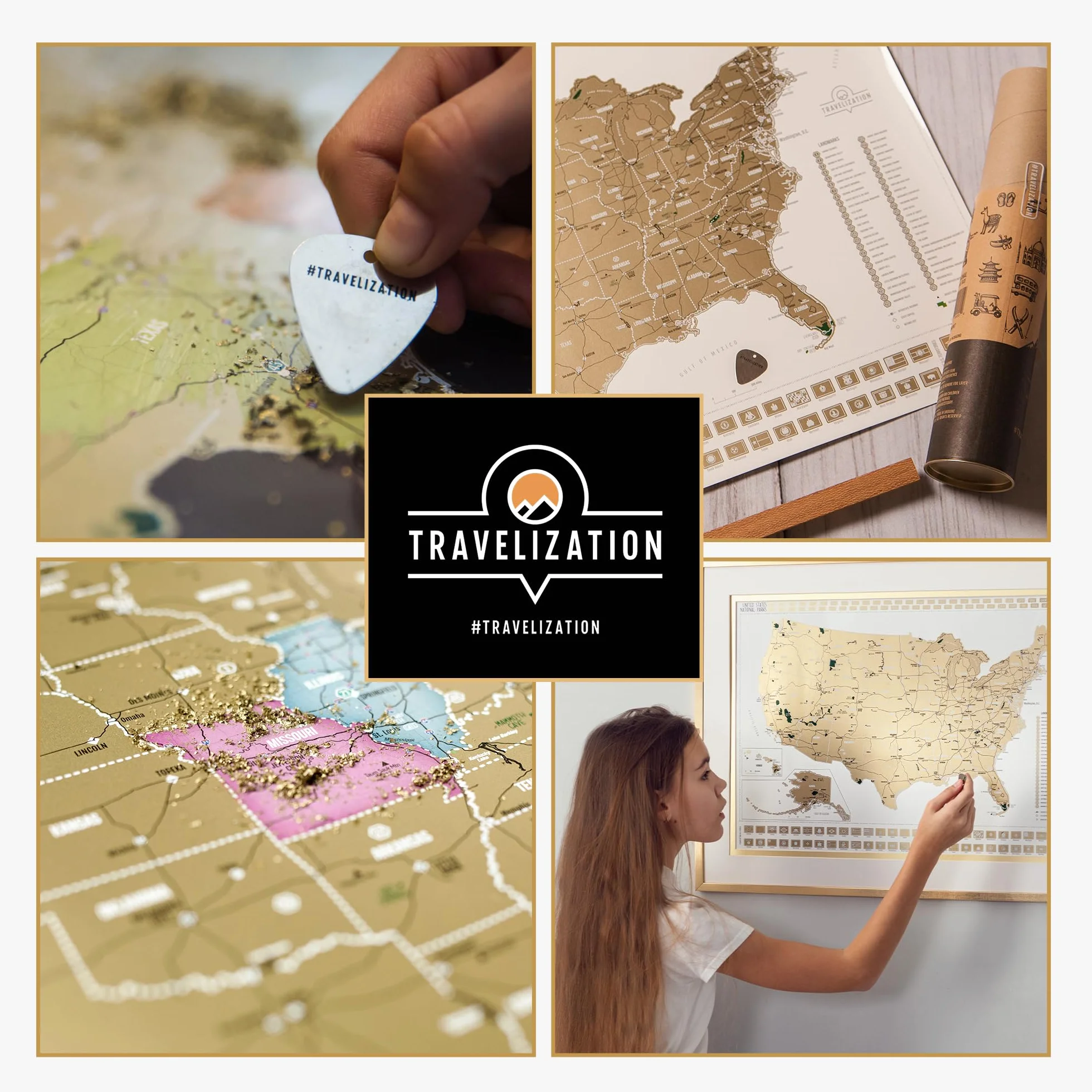 Travelization Mappa da grattare dei parchi nazionali degli Stati Uniti - Poster con mappa degli Stati Uniti da grattare 24 x 17 con parchi nazionali, monumenti, vette