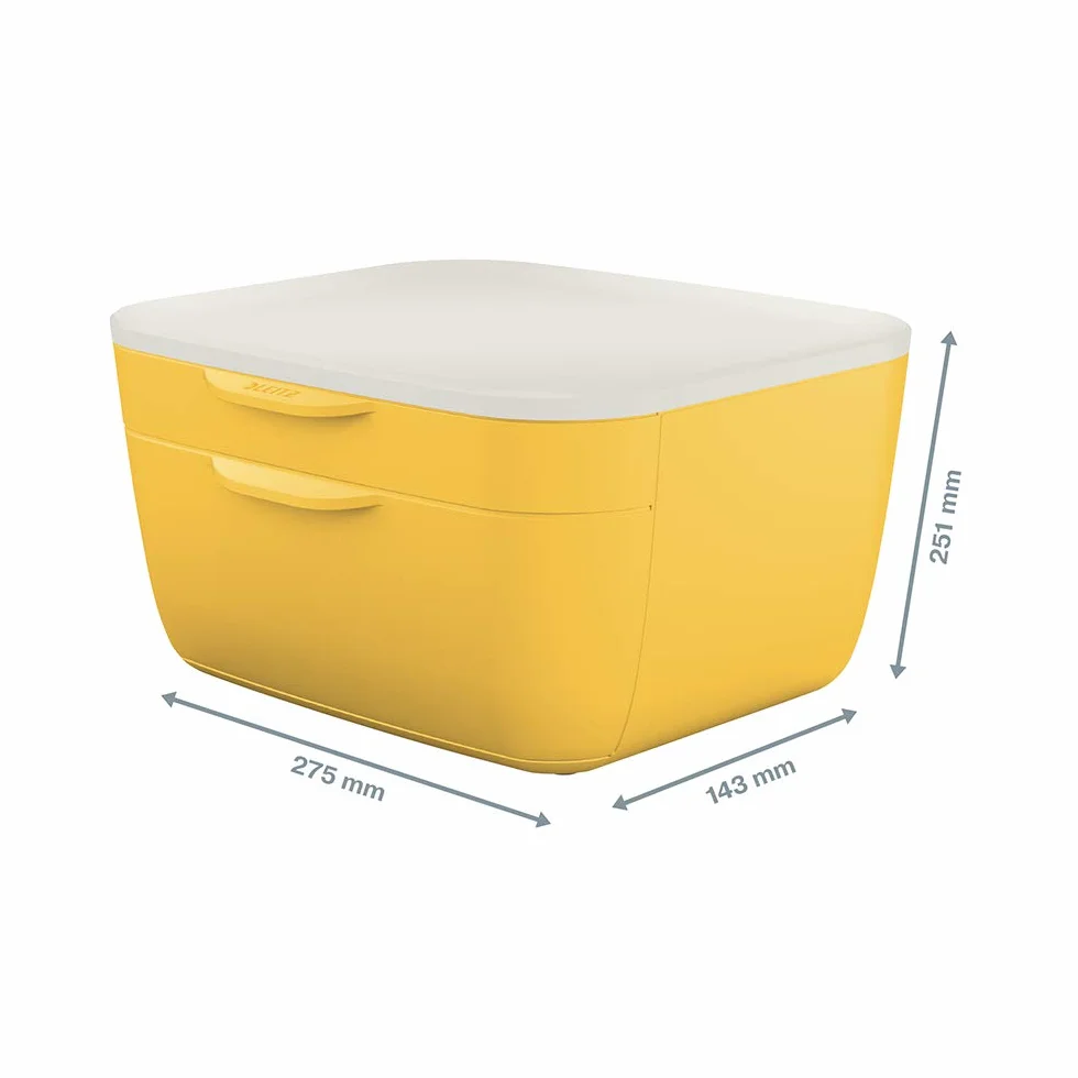 Leitz Cassettiera a 2 Cassetti, Gamma Cosy, Organizer per Riporre Documenti, Penne, Cavi e Riviste, Adatta per Casa e Ufficio, Giallo Caldo, 53570019