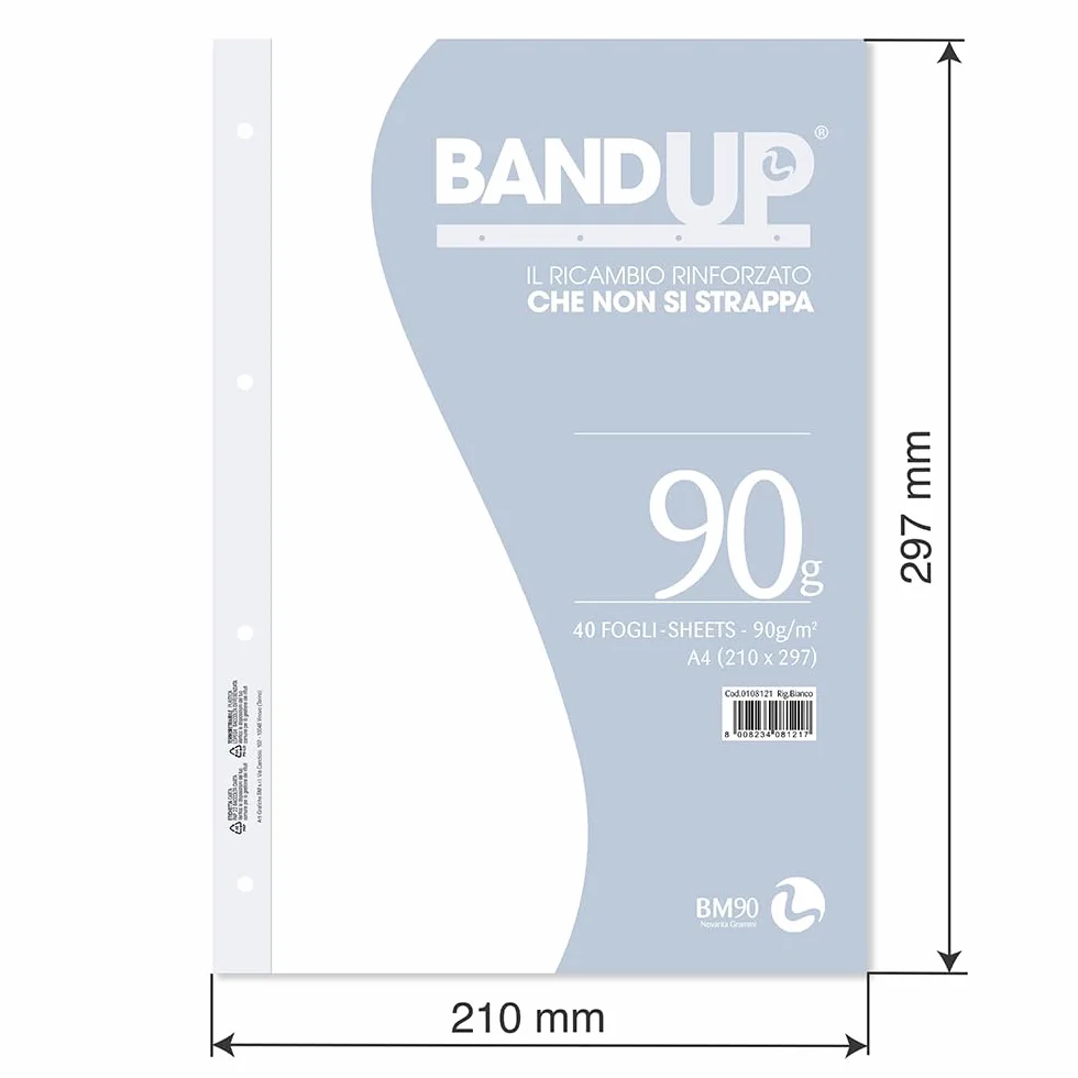 Ricambi Bandup A4 Con Banda Rinforzata – Rigatura Bianca – 21x29,7 cm – 40 Fogli – Carta 90g/mq
