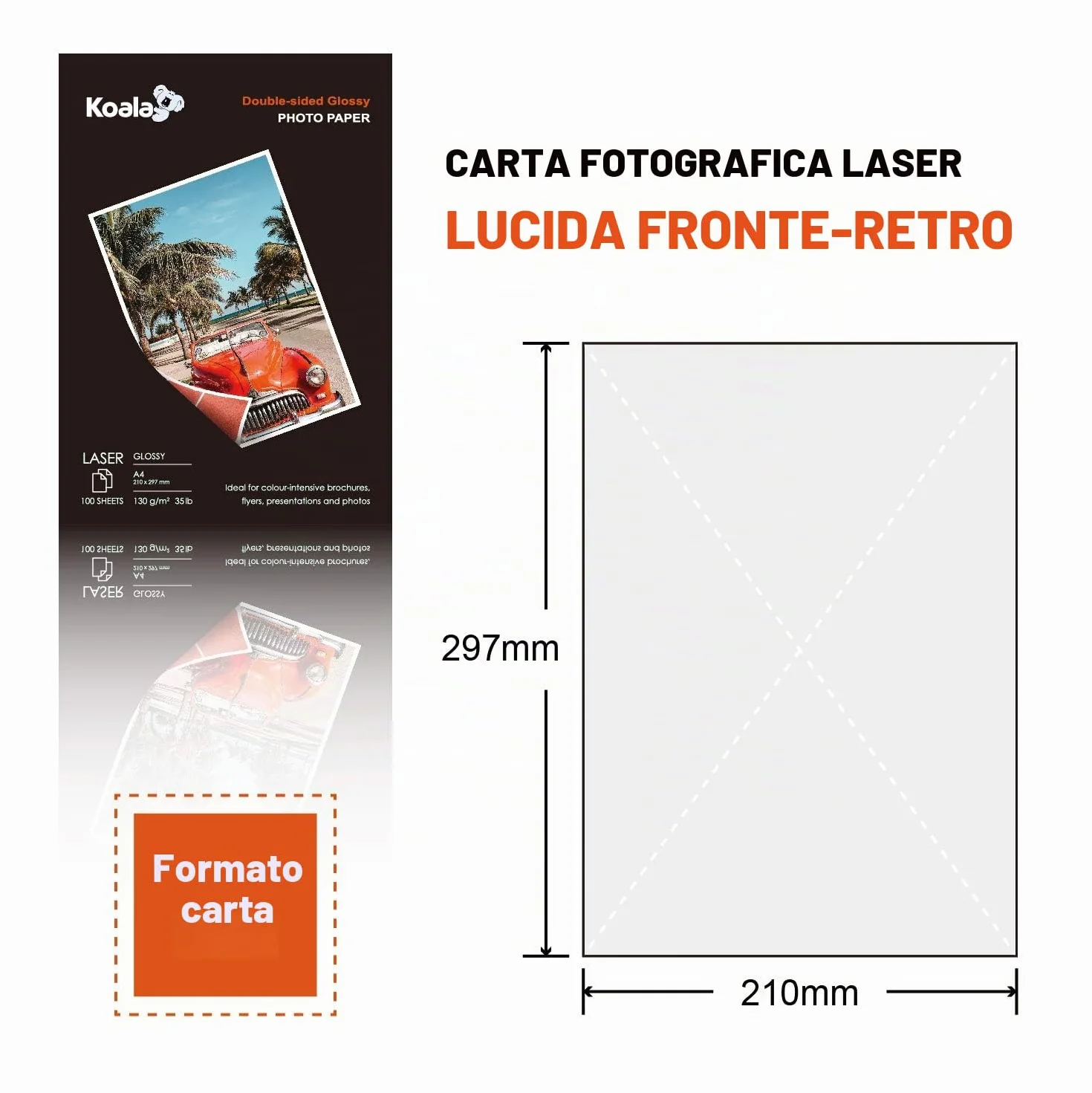 Koala Carta fotografica Lucida Fronte-Retro A4 130 g/m² 100 fogli per stampante LASER