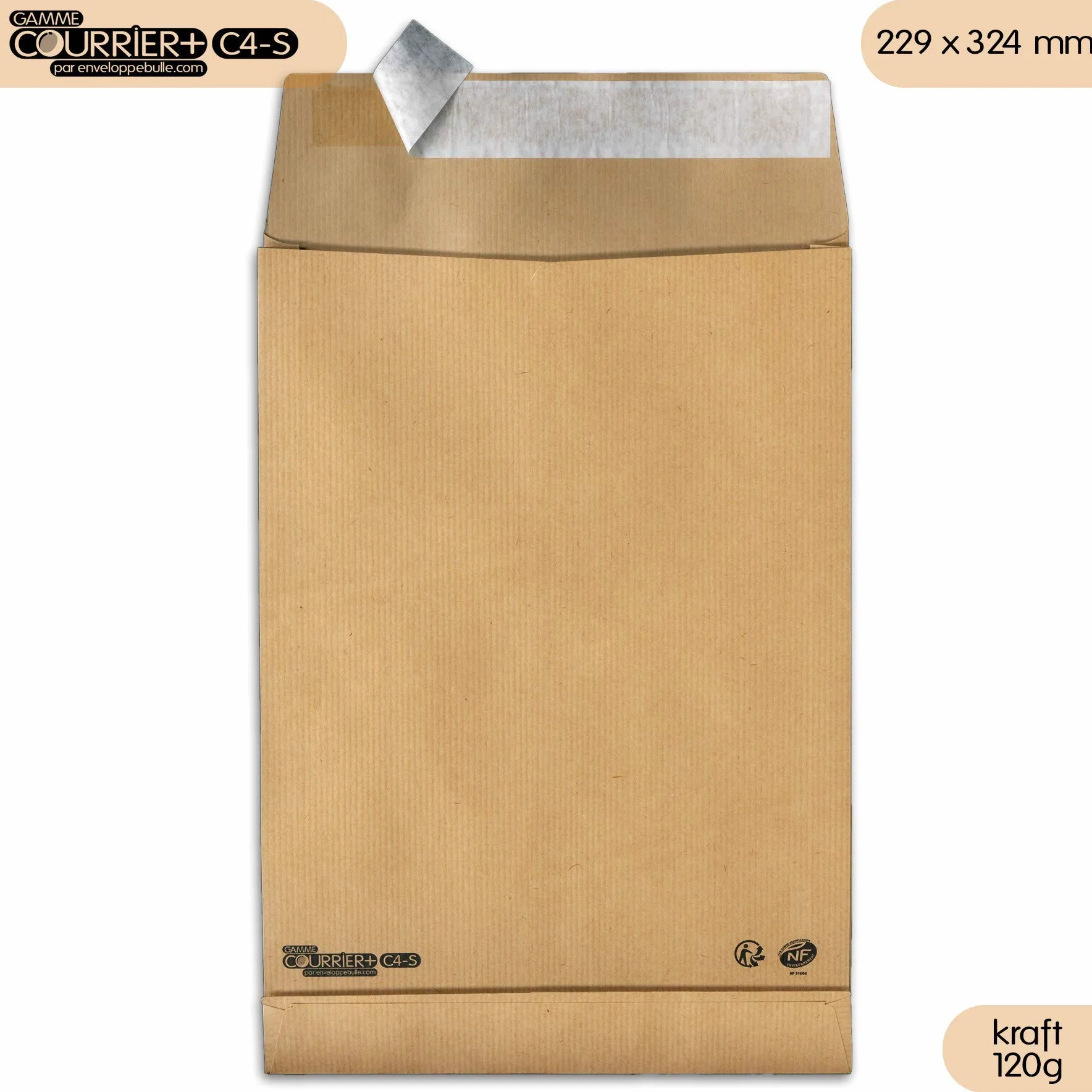 Buste in carta Kraft, 120 g, a soffietto, formato C4