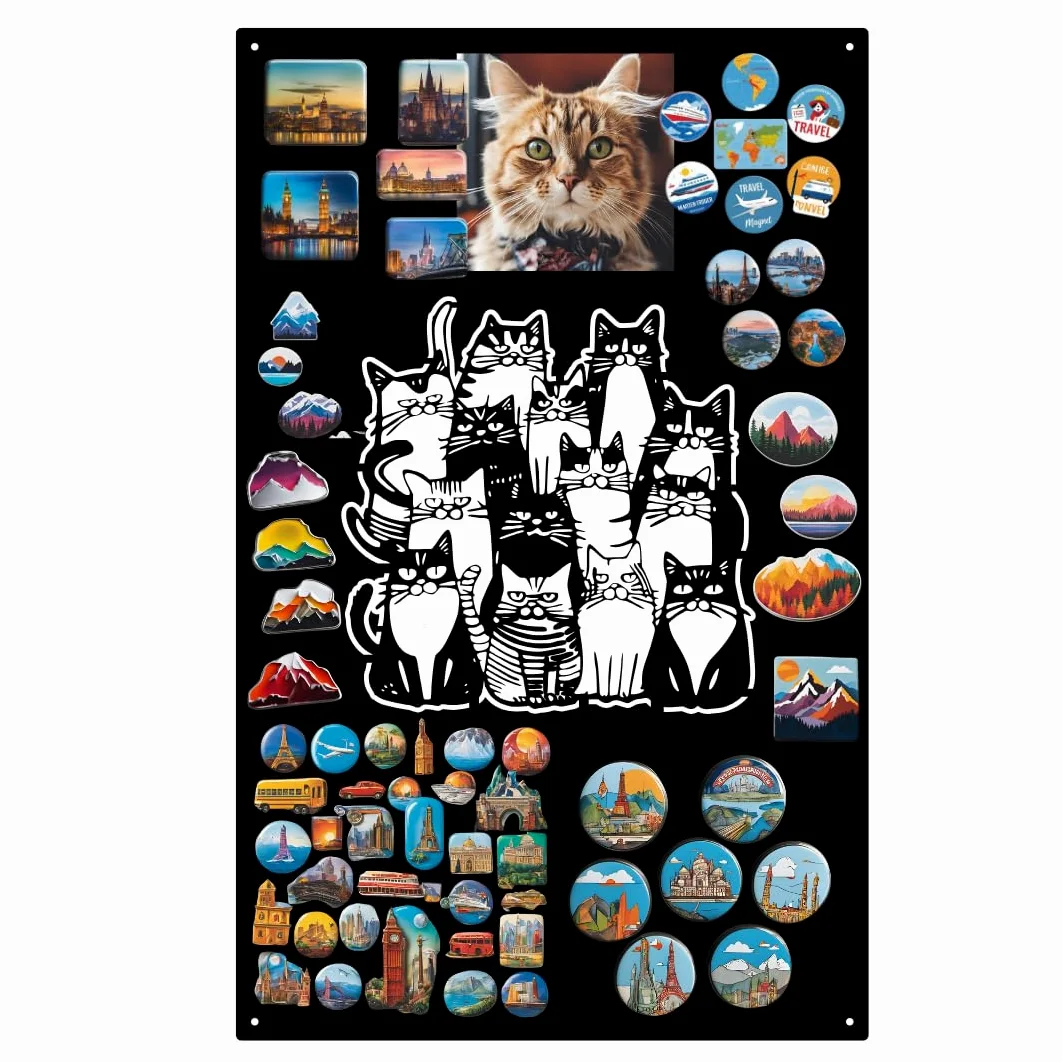 Lavagna Magnetica un mucchio di gatti Nero 80x50 cm | Lavagna in acciaio per magneti, note e pennarelli a gesso, con superficie cancellabile e kit di montaggio