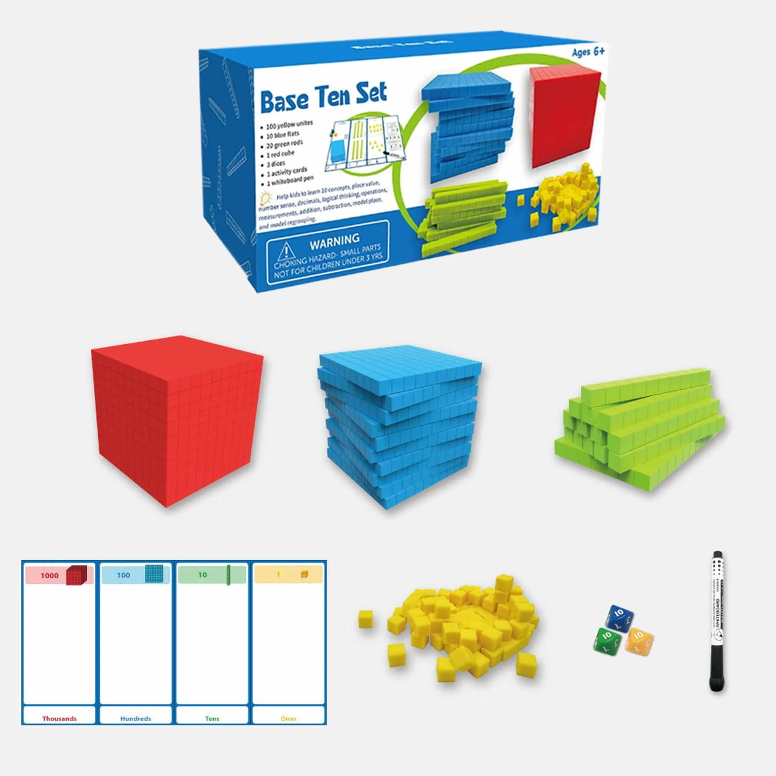BASE TEN BLOCS - Cubi di gioco di matematica, strumenti di conteggio educativo, di valore digitale | Decine di migliaia di posti un insieme di valore, di apprendimento