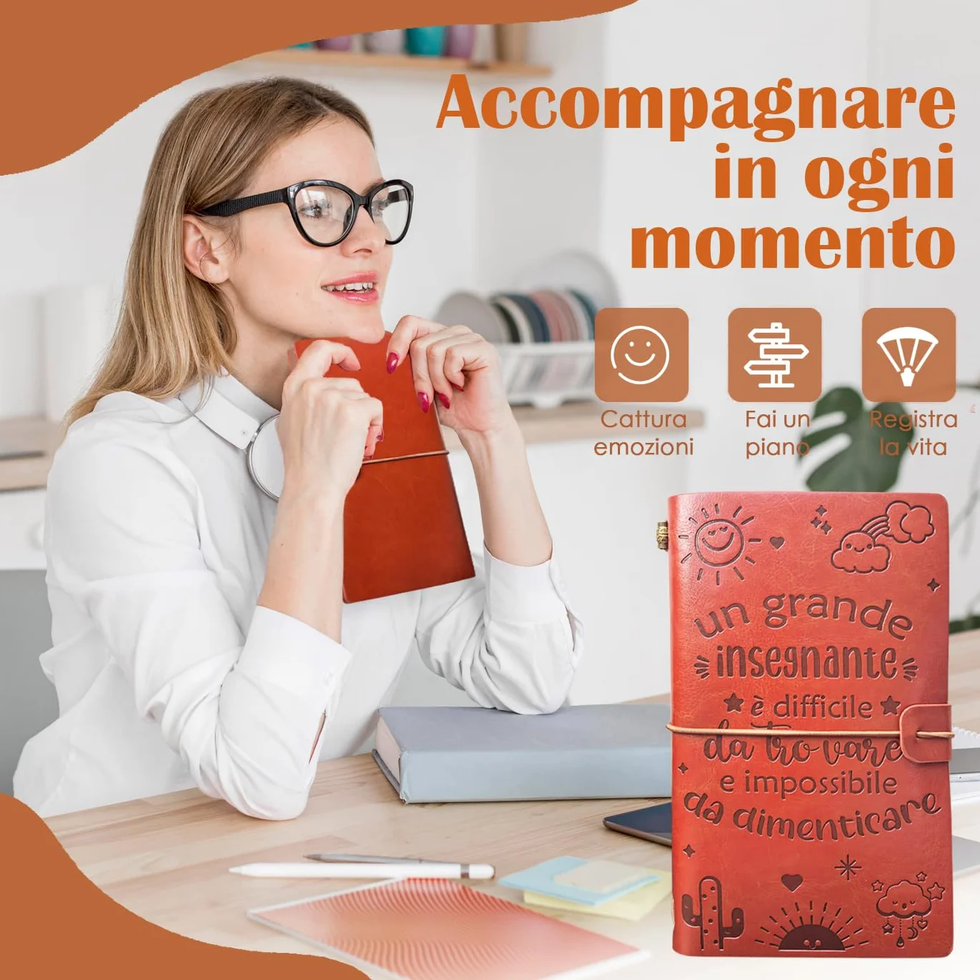 Regalo Insegnanti Fine Anno Grazie Maestra, Quaderno in Pelle A5 Copertina in Similpelle