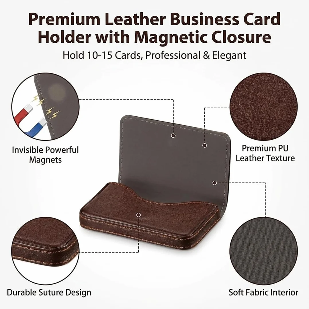 Porta Biglietti da Visita Flip-Stile in PU-Leder con Chiusura Magnetica Tascabile Marrone