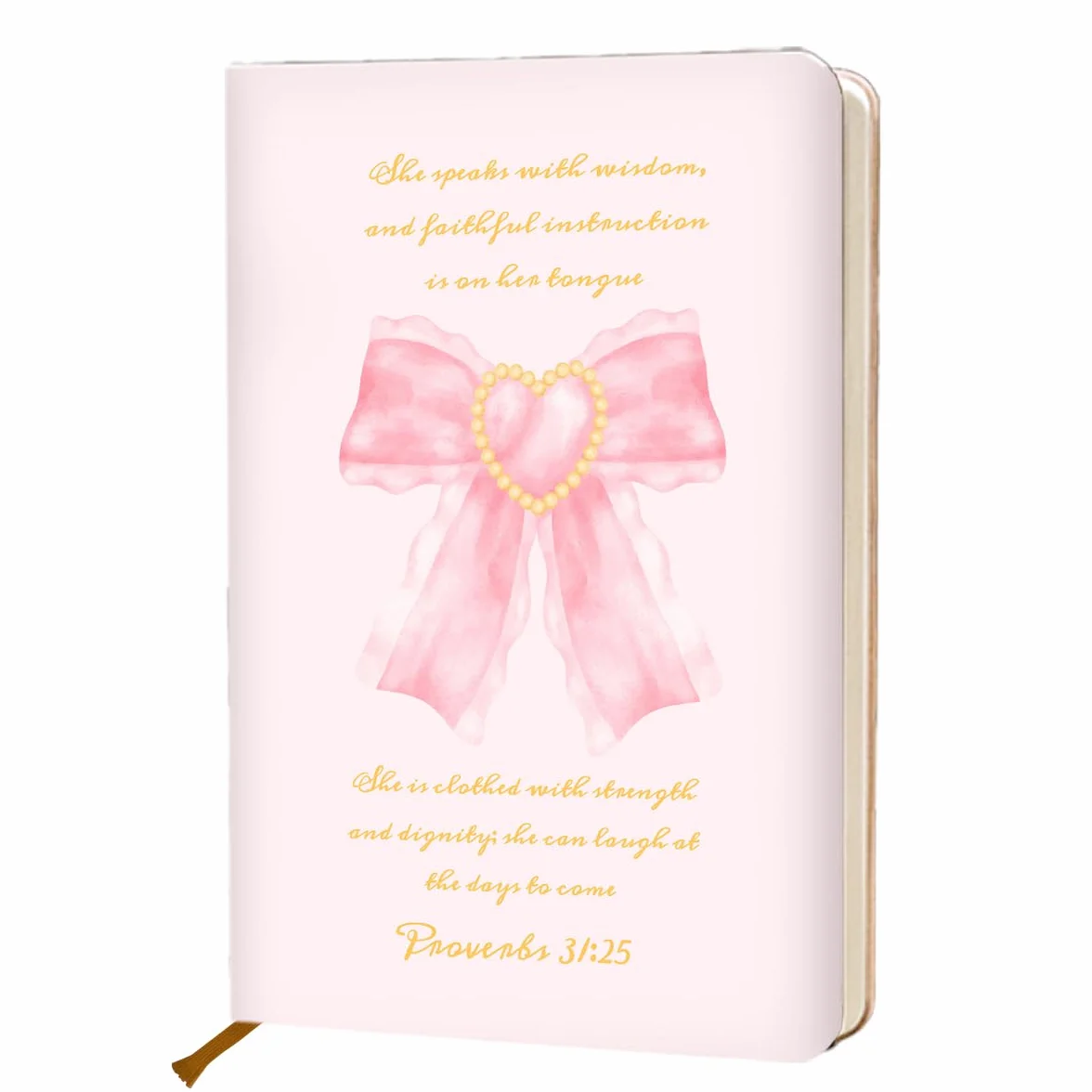 Diario a righe con versi biblici da donna, 200 pagine A5, copertina rigida per scrivere appunti, diario motivazionale a righe cristiano università cristiana con fiocco rosa, 15,8 x 22,7 cm, fiocco