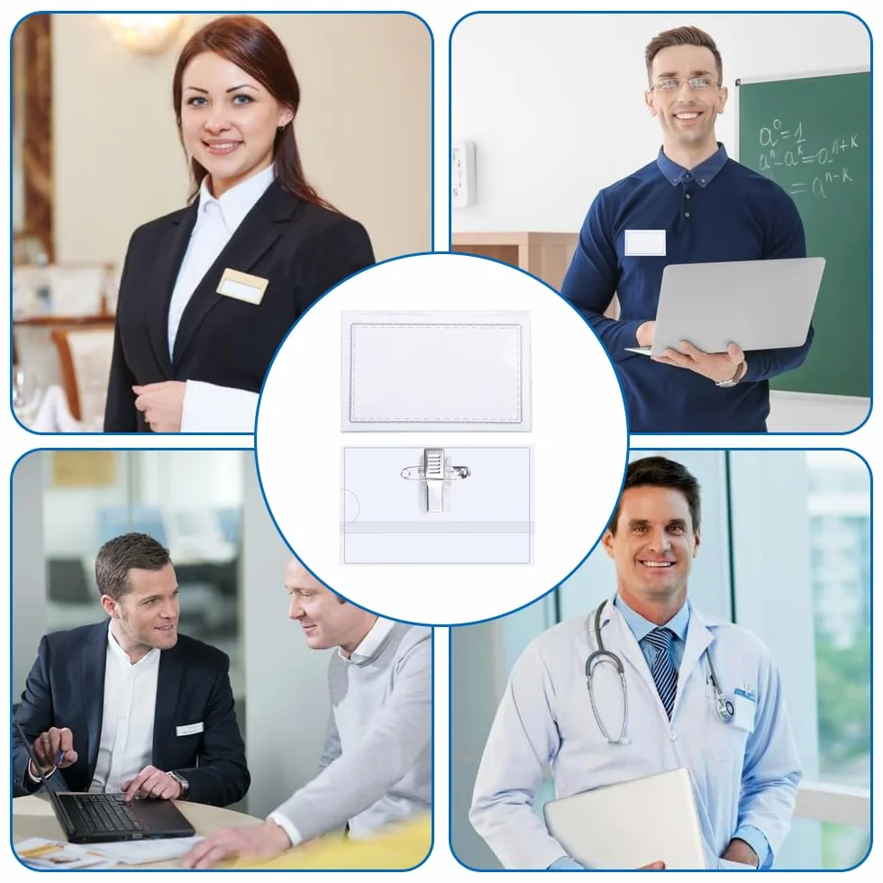 Portabadge Impermeabili Orizzontale Plastica con Clip e Spilla 9x5,6 cm per Infermiere Scuole Ufficio