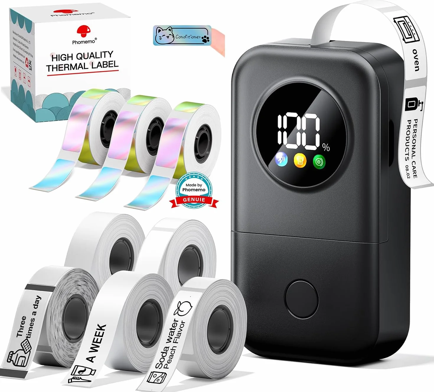 Phomemo D30D Etichettatrice Kit 8 Rotoli Etichette 14 mm×30 mm Colore Laser | Termica Bluetooth con Schermo LED, Stampante Autoadesiva Personalizzabile per Ritorno a Scuola, Casa e Ufficio