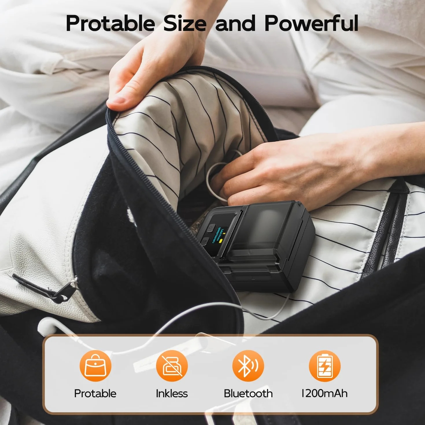 Phomemo M120 Stampante per adesivi etichettatrice etichette termica Bluetooth mini wireless codice a barre per vendita al dettaglio, codice QR,cavi, piccole aziende,compatibile con Android e iOS,Nero