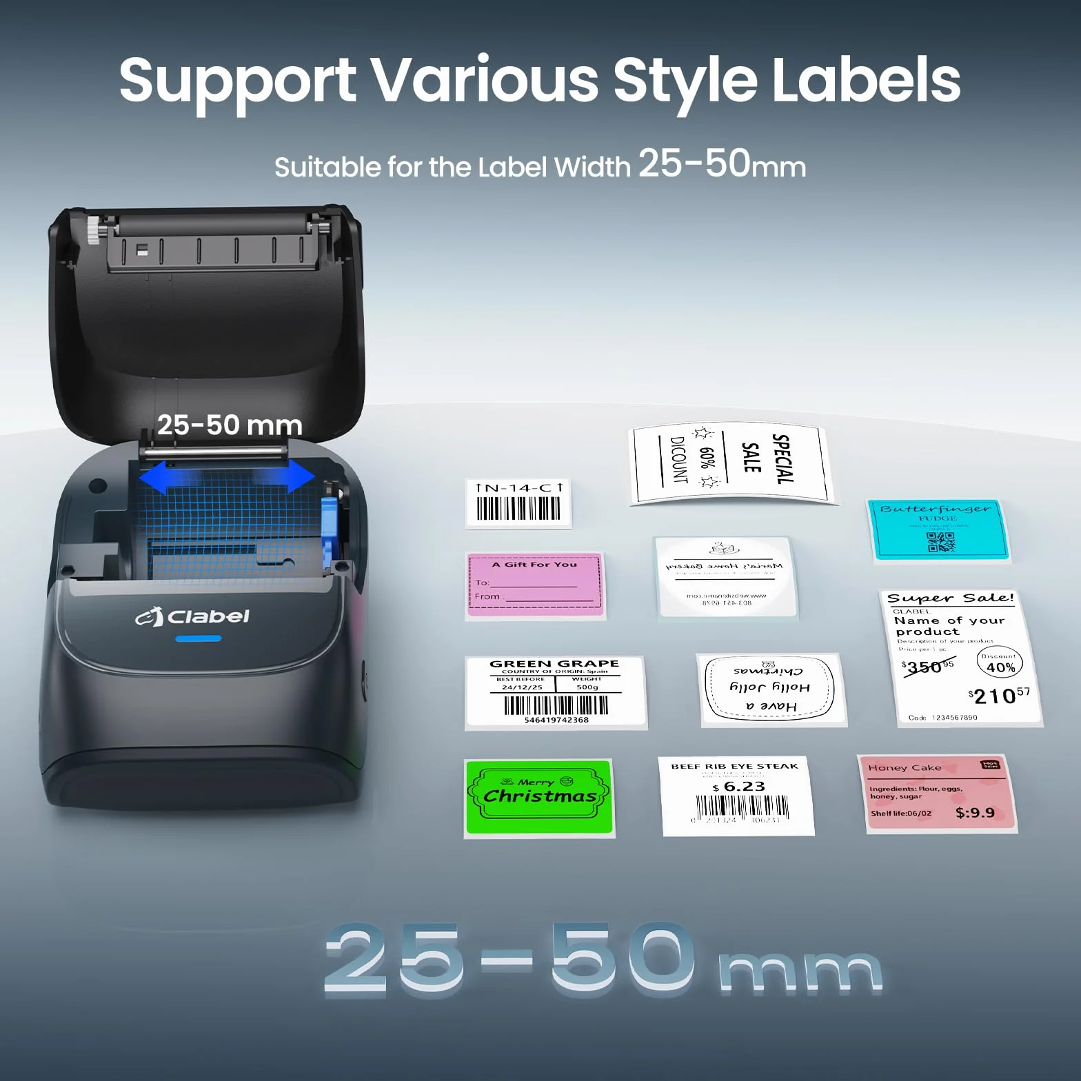 CLABEL Mini Stampante Etichette Portatile 221B Bluetooth Termica Etichettatrice Adesive Codice a Barre iOS Android Label Printer