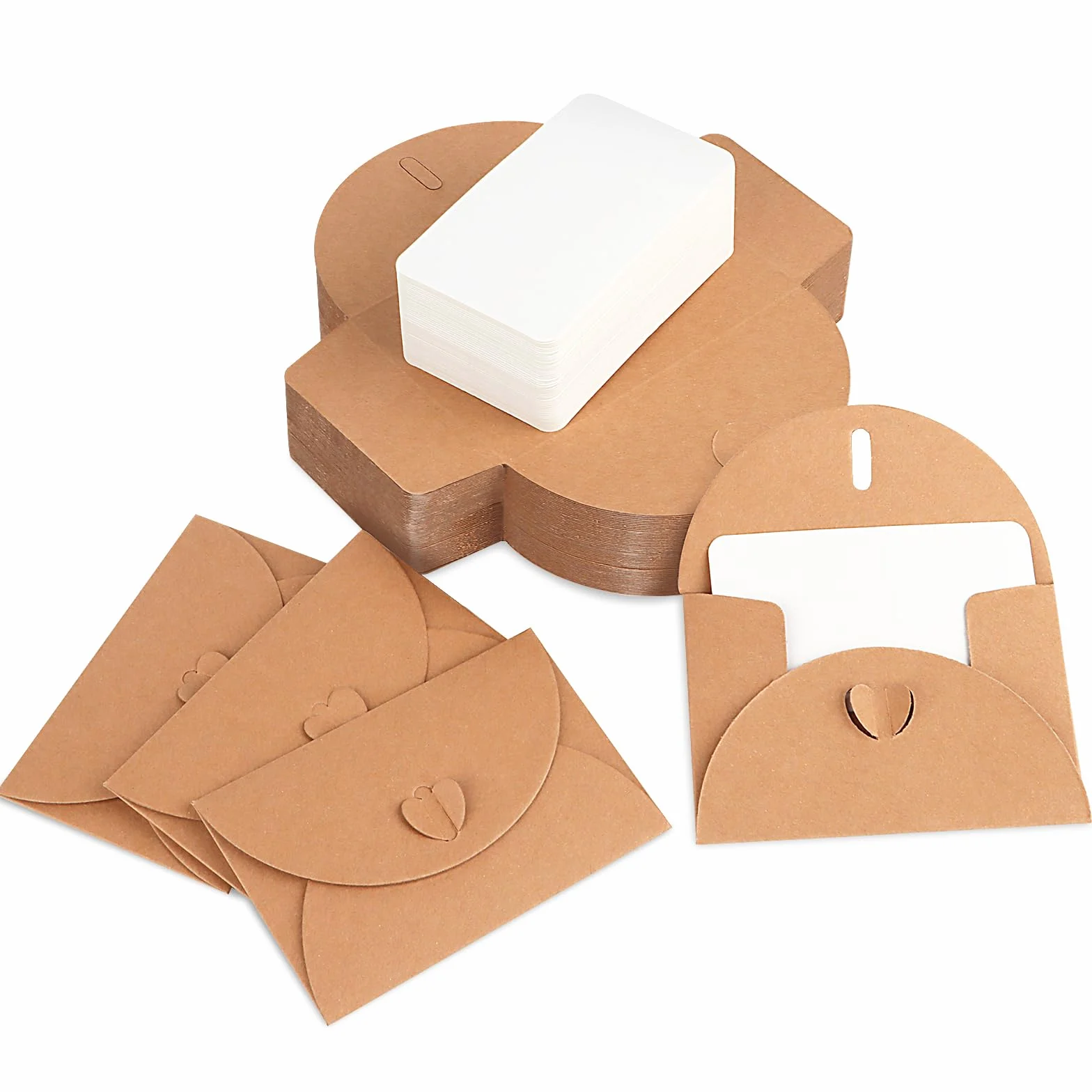 Buste di Carta Kraft 10x7 cm con Chiusura a Cuore, 100 Pezzi per Carte Regalo Fai da Te